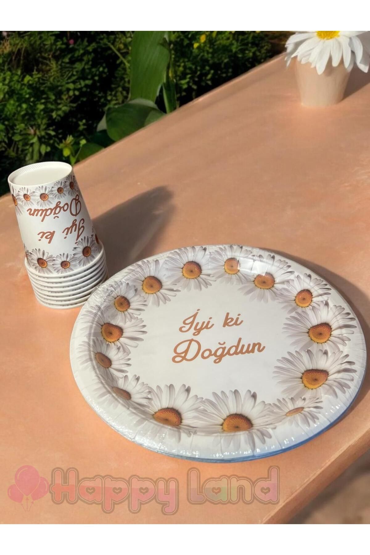 Happyland-Daisy Patterned Cardboard Plate and Cup Set of 8 Daisy Concept Birthday Picnic Set 6