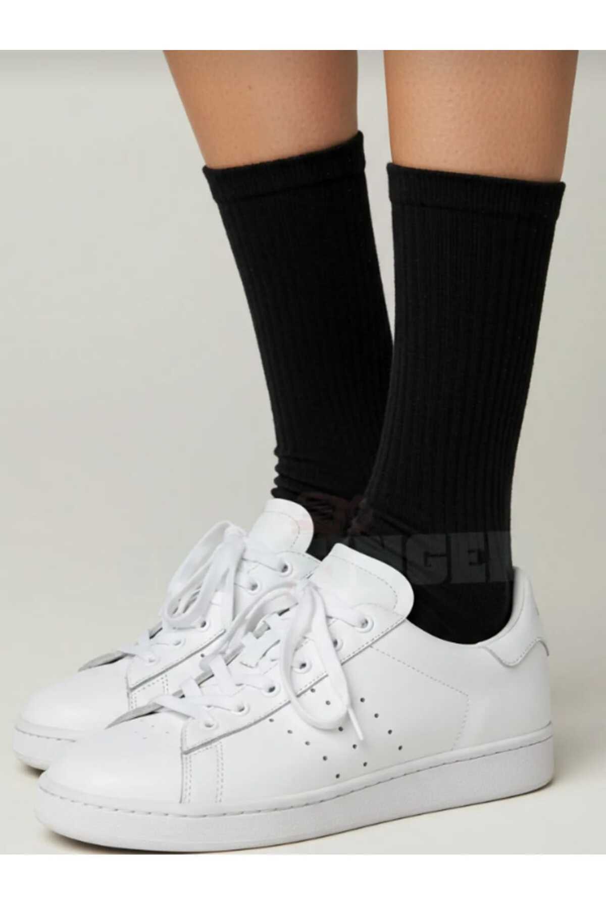 COTAS 6 Çift Unisex Siyah Beyaz Gri Çizgili Çizgisiz Kolej Tenis Çorap görsel 2
