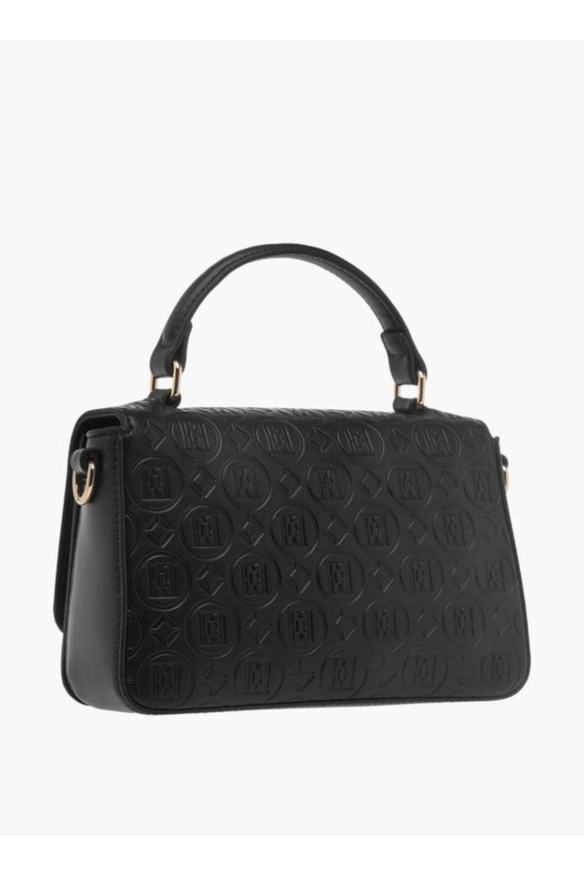 ELLE-Monogram Embossed Crossbody Bag with Top Handle and Adjustable Strap 3