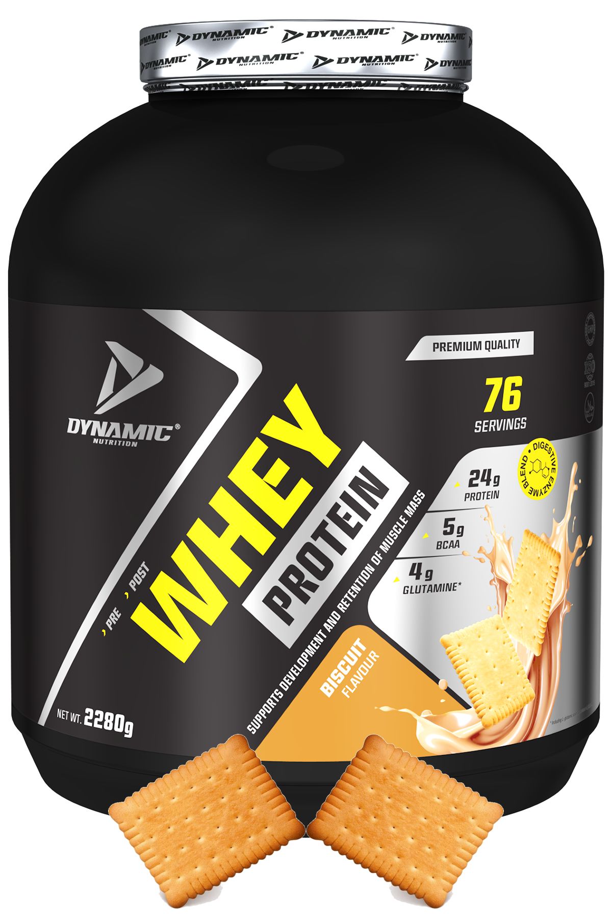 Dynamic Nutrition Whey Protein Tozu - 2280 G - 76 Servis - Bisküvi Aromalı - Sindirim Enzimli - 24 G Yüksek Proteinli