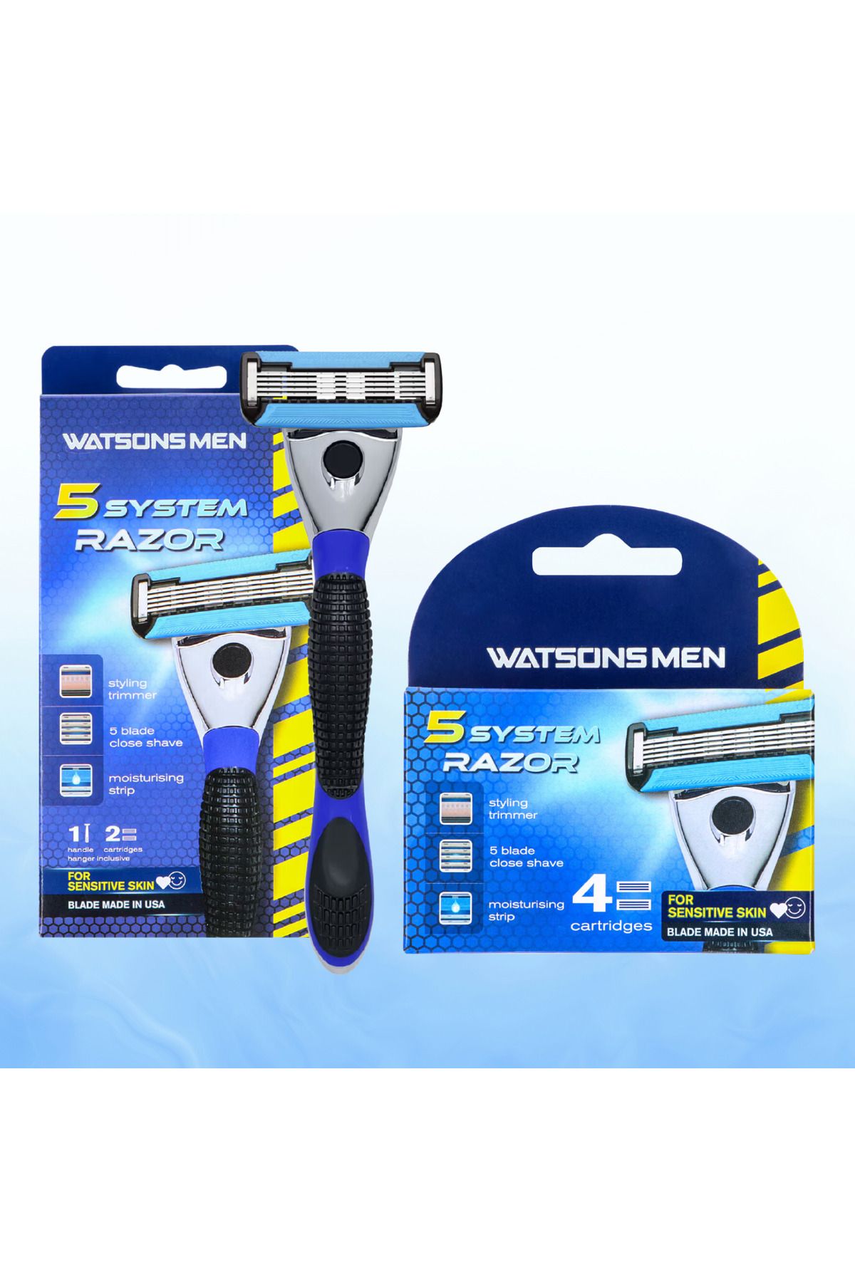 Watsons Men 5 Bıçaklı Tıraş Makinesi 1 Sap + 2 Yedek -Yedek Tıraş Bıçağı 4 Adet 2li Set