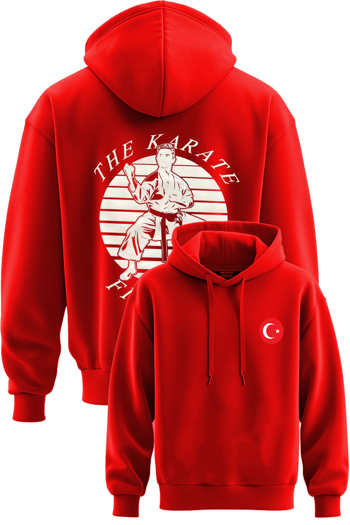 TOP GLORY Karate Fighter Baskılı 3 İp Şardonlu Kapüşonlu Sweatshirt hoodie KARATE Sweat