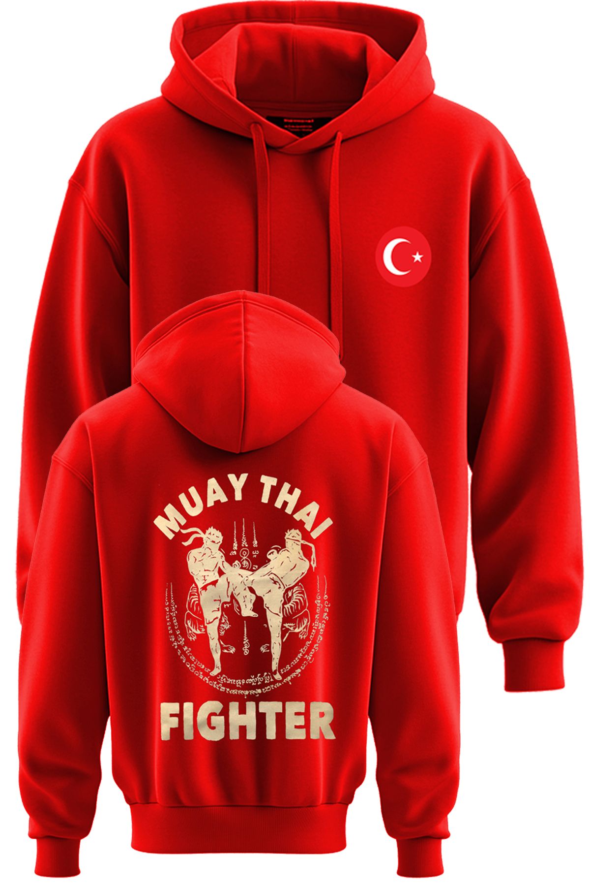 TOP GLORY Muay Thai Gold  Baskılı 3 İp Şardonlu Kapüşonlu Sweatshirt hoodie MUAYT44003