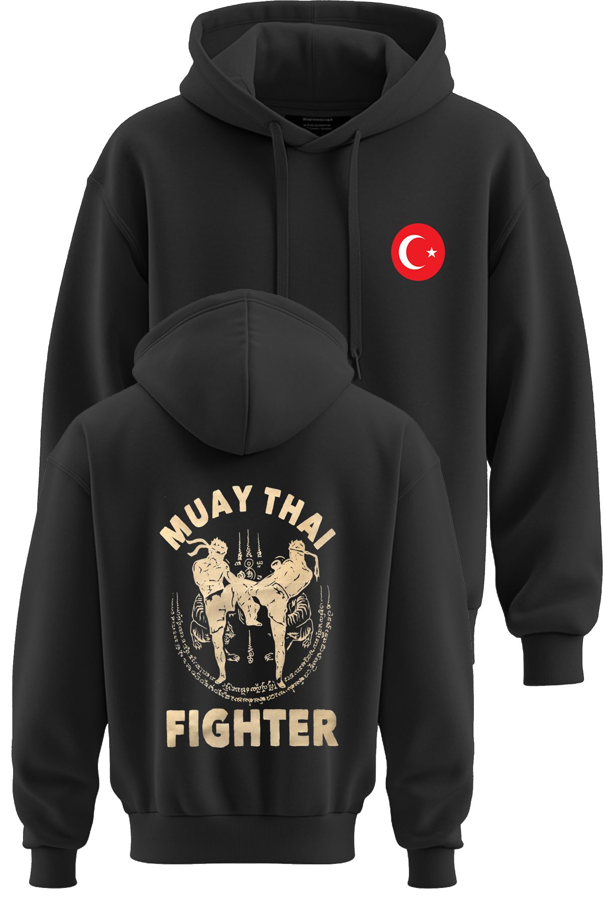 TOP GLORY Muay Thai Gold  Baskılı 3 İp Şardonlu Kapüşonlu Sweatshirt hoodie