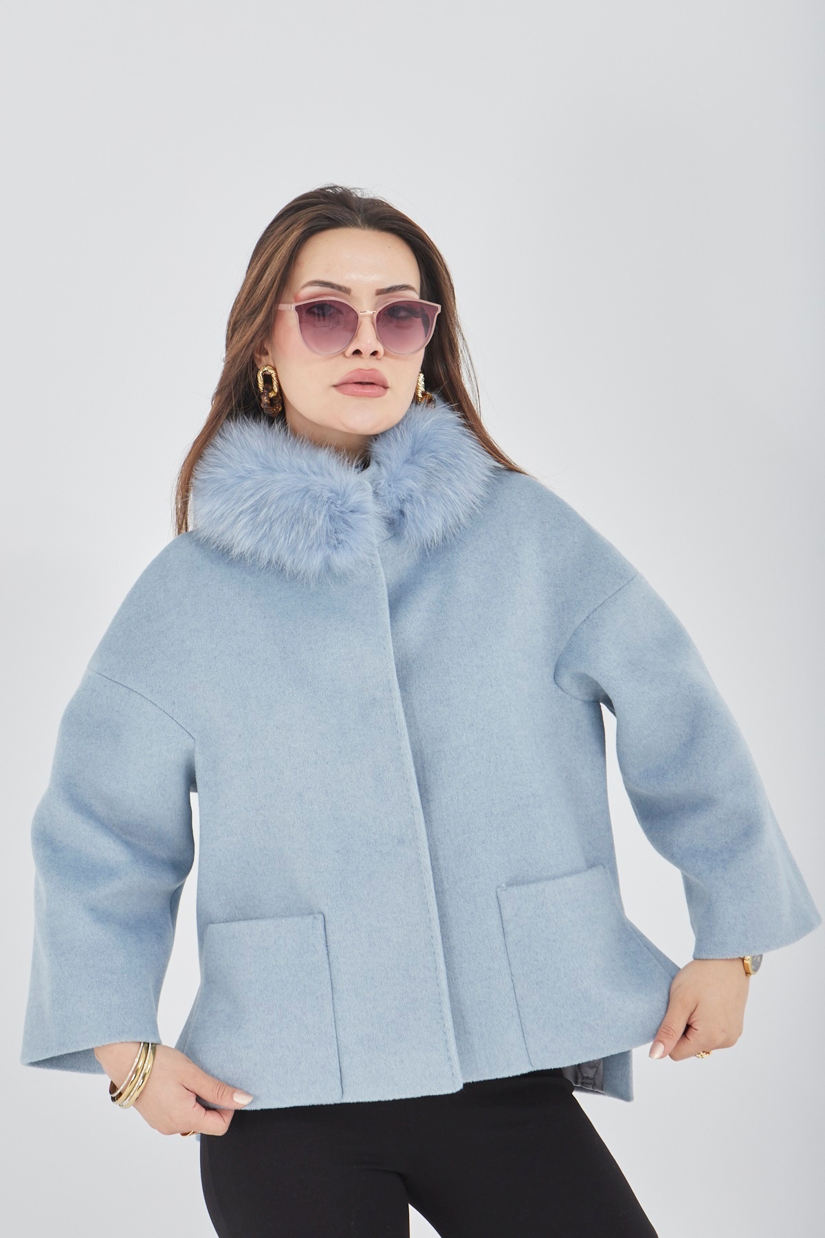 baydemir tekstil  Tilki Kürklü Hakim Yaka Kaşe Kaban - Görsel 3