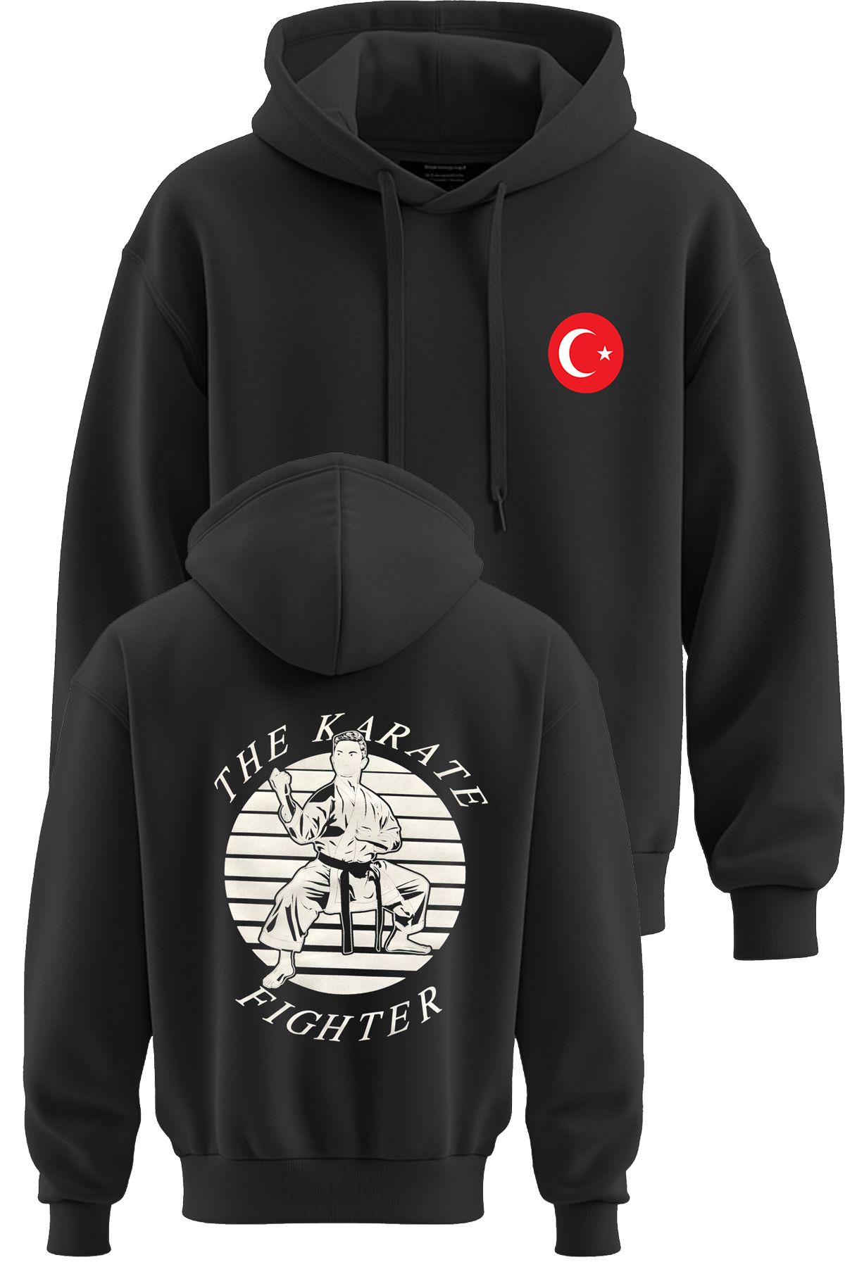 TOP GLORY Karate Fighter Baskılı 3 İp Şardonlu Kapüşonlu Sweatshirt hoodie KARATE Sweat KARAT17006