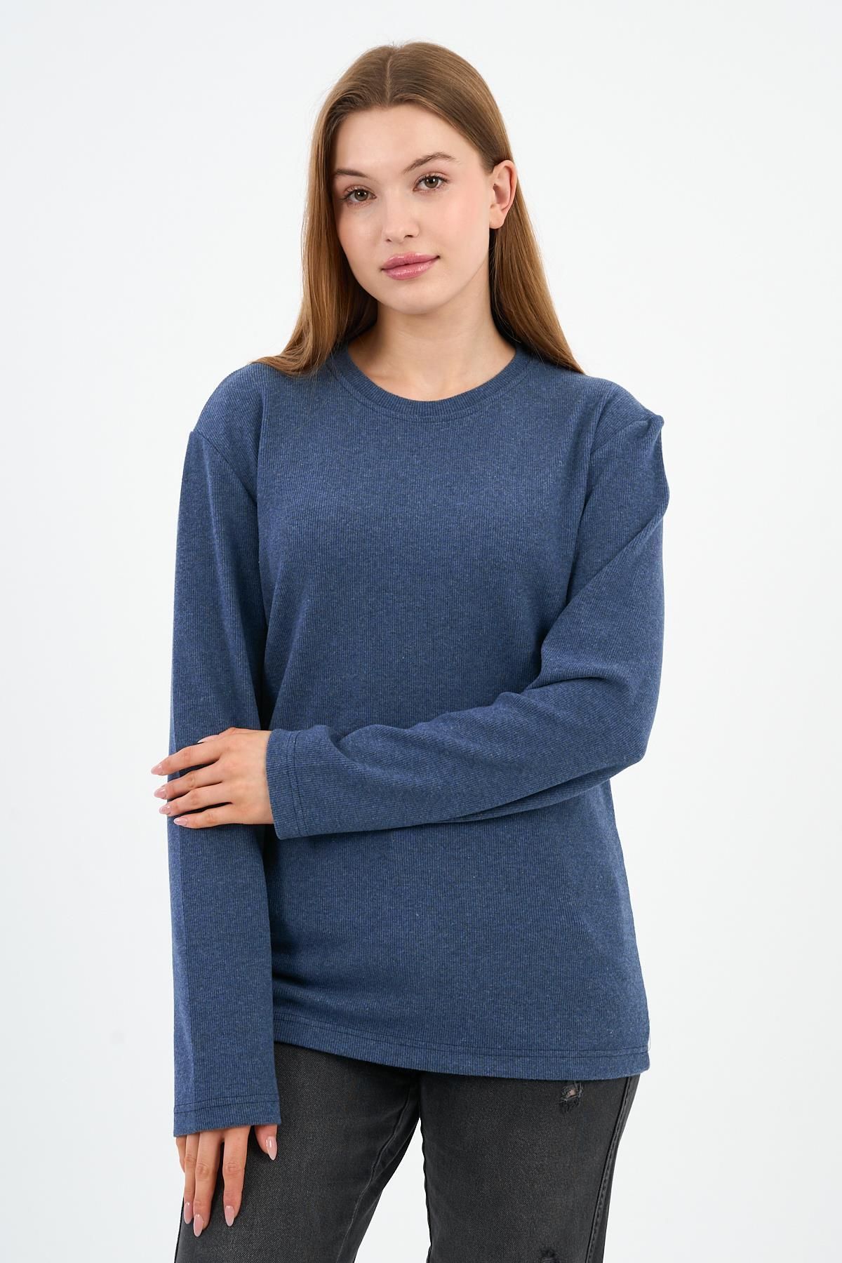 ALEXANDERGARDI Bisiklet Yaka Likralı Uzun Kollu Kaşkorse Sweatshirt (WK25588)