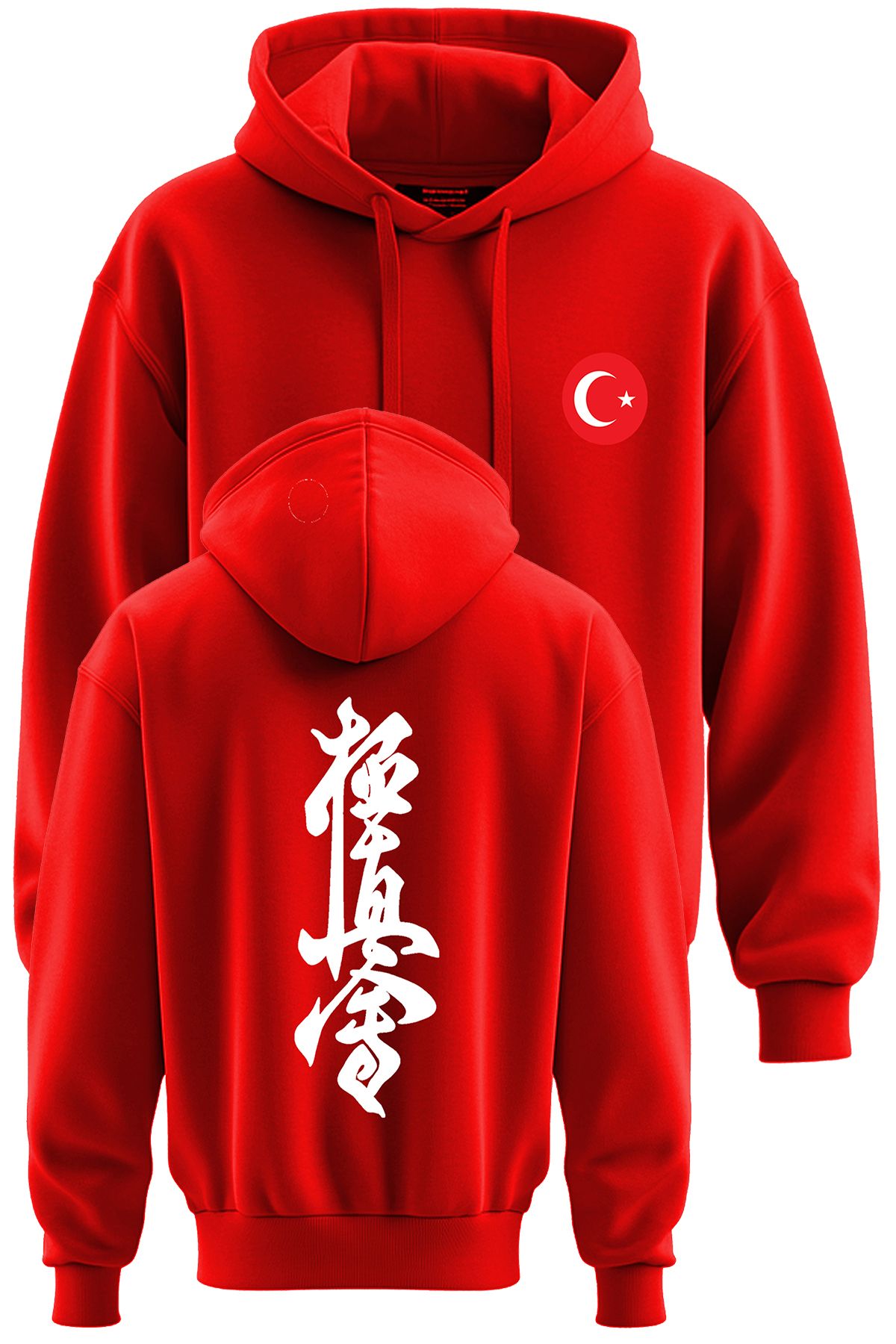 TOP GLORY Kyokushin Kanji Baskılı 3 İp Şardonlu Kapüşonlu Sweatshirt hoodie KYOK22002