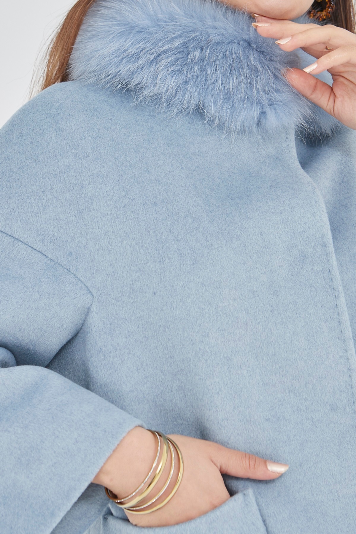 baydemir tekstil  Tilki Kürklü Hakim Yaka Kaşe Kaban - Görsel 8