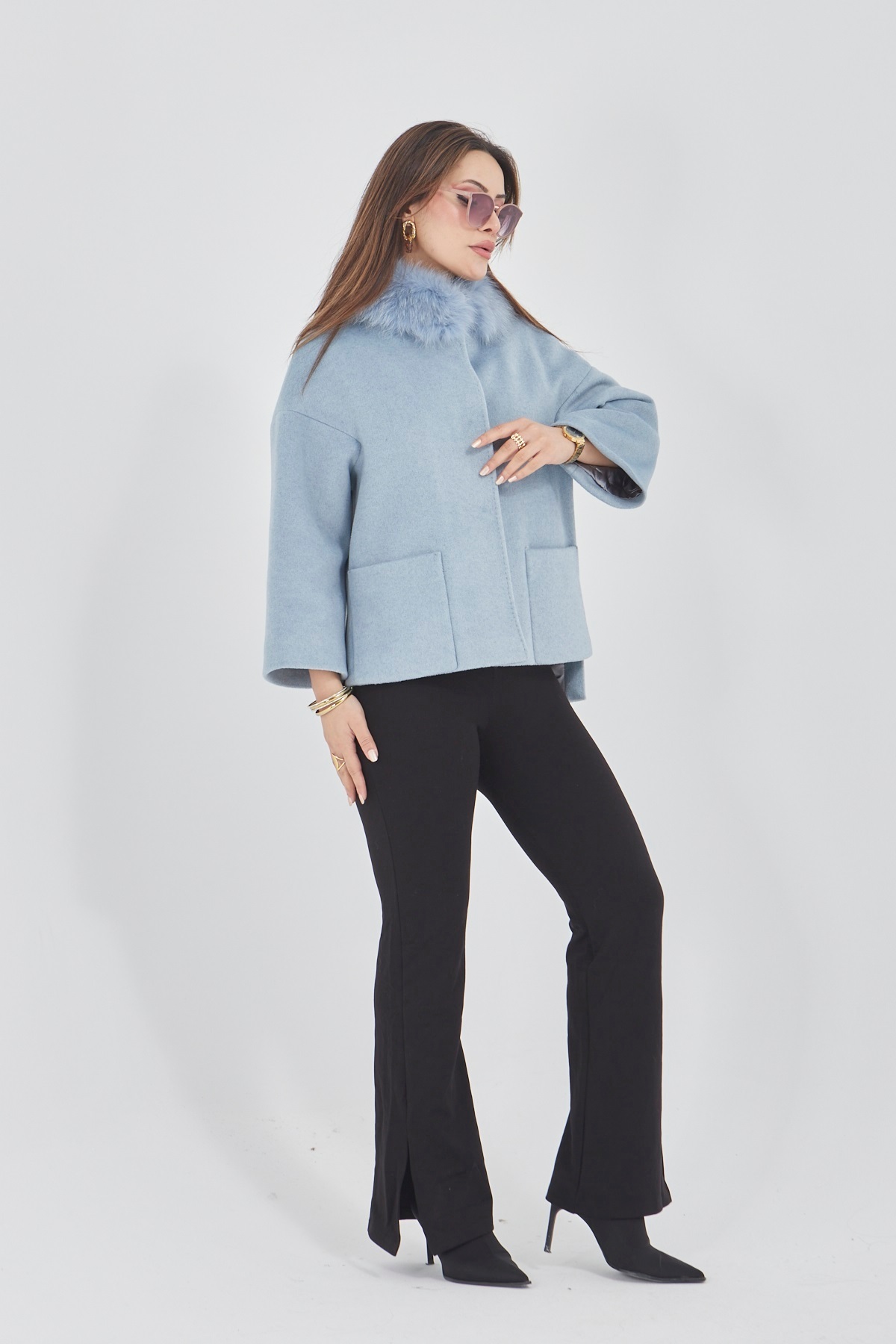 baydemir tekstil  Tilki Kürklü Hakim Yaka Kaşe Kaban - Görsel 5