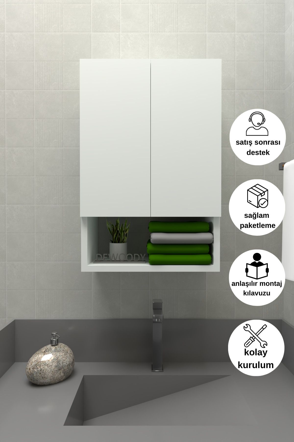 LİYANO Banyo Ecza Dolabı Havlu Dolabı Raflı Düzenleyici Makine Üstü Dolap