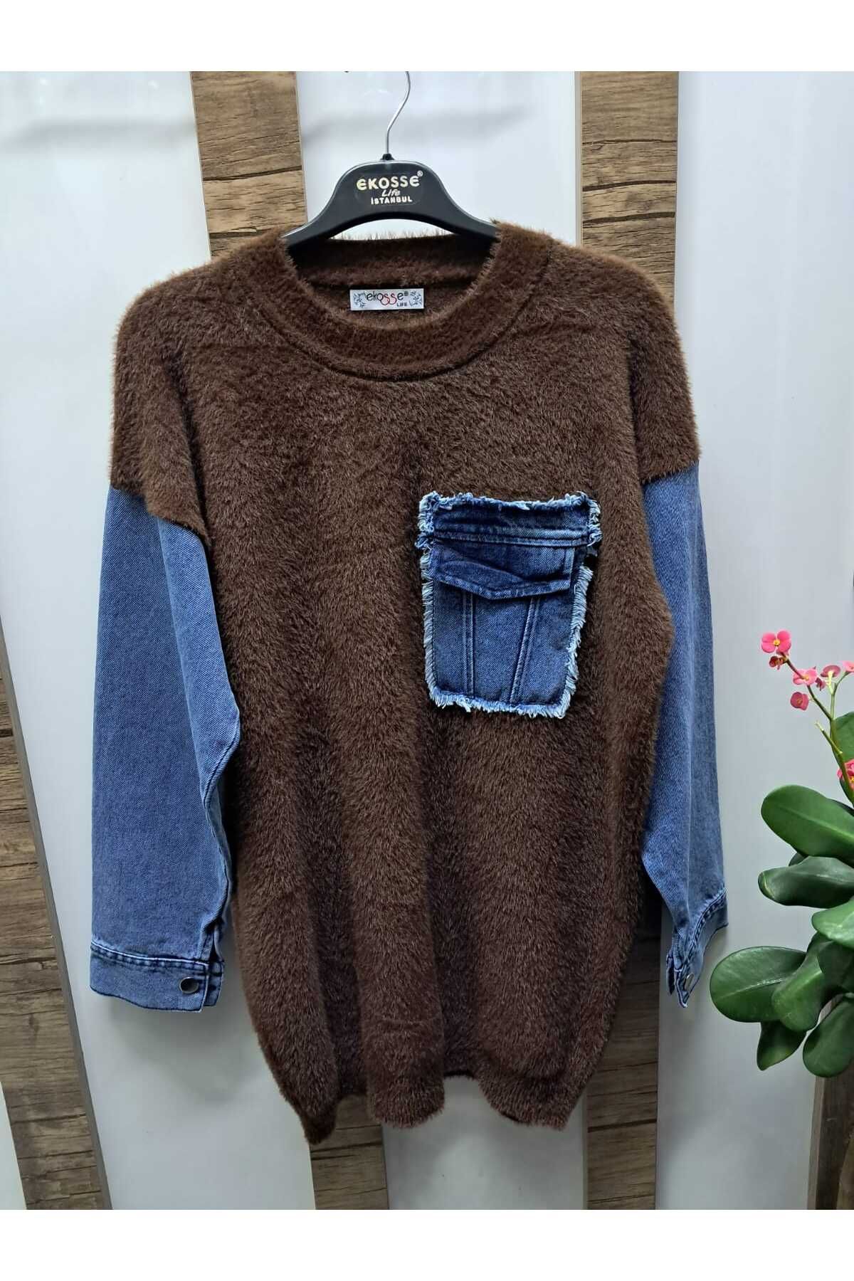 Butik EKOSSE Denim Kol ve Cep Detay Peluş Tunik