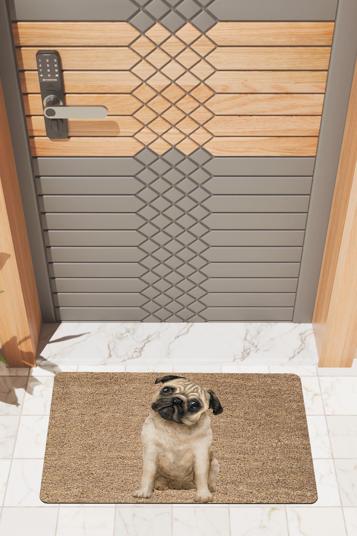 Rugmood Modern Dijtal Baskı Köpek Pug Kapı Önü Paspası