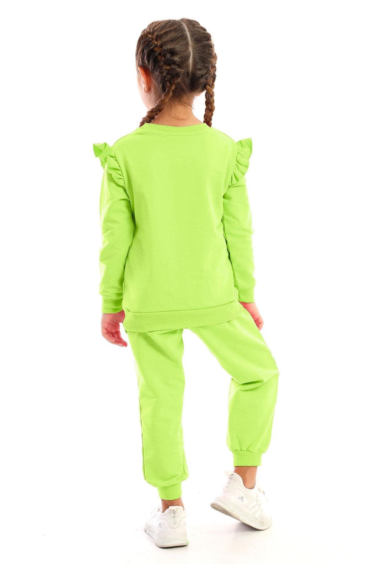 zepkids-Crew Neck Long Sleeve Pistachio Green Color Girl's Tracksuit Set 5