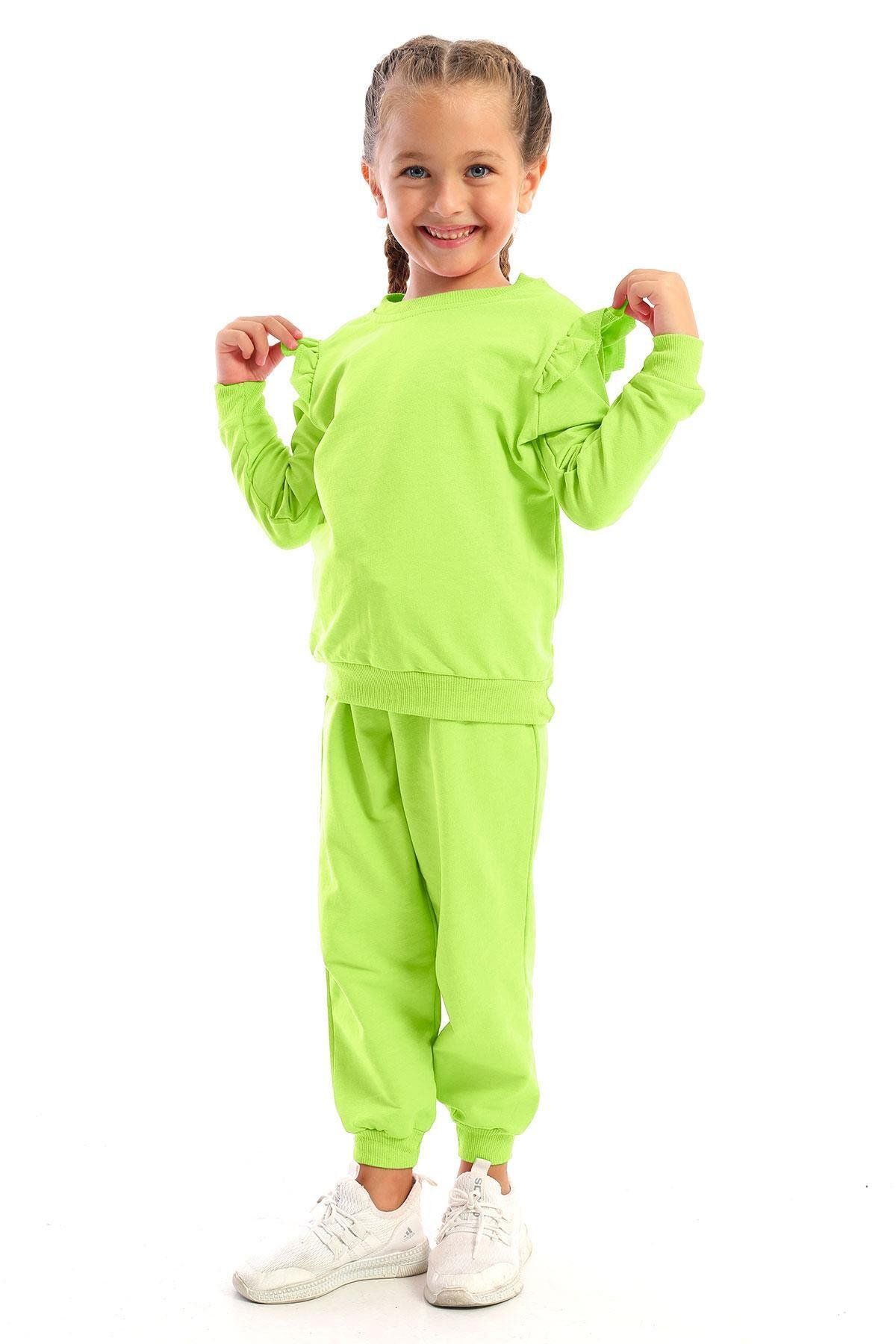 zepkids-Crew Neck Long Sleeve Pistachio Green Color Girl's Tracksuit Set 4