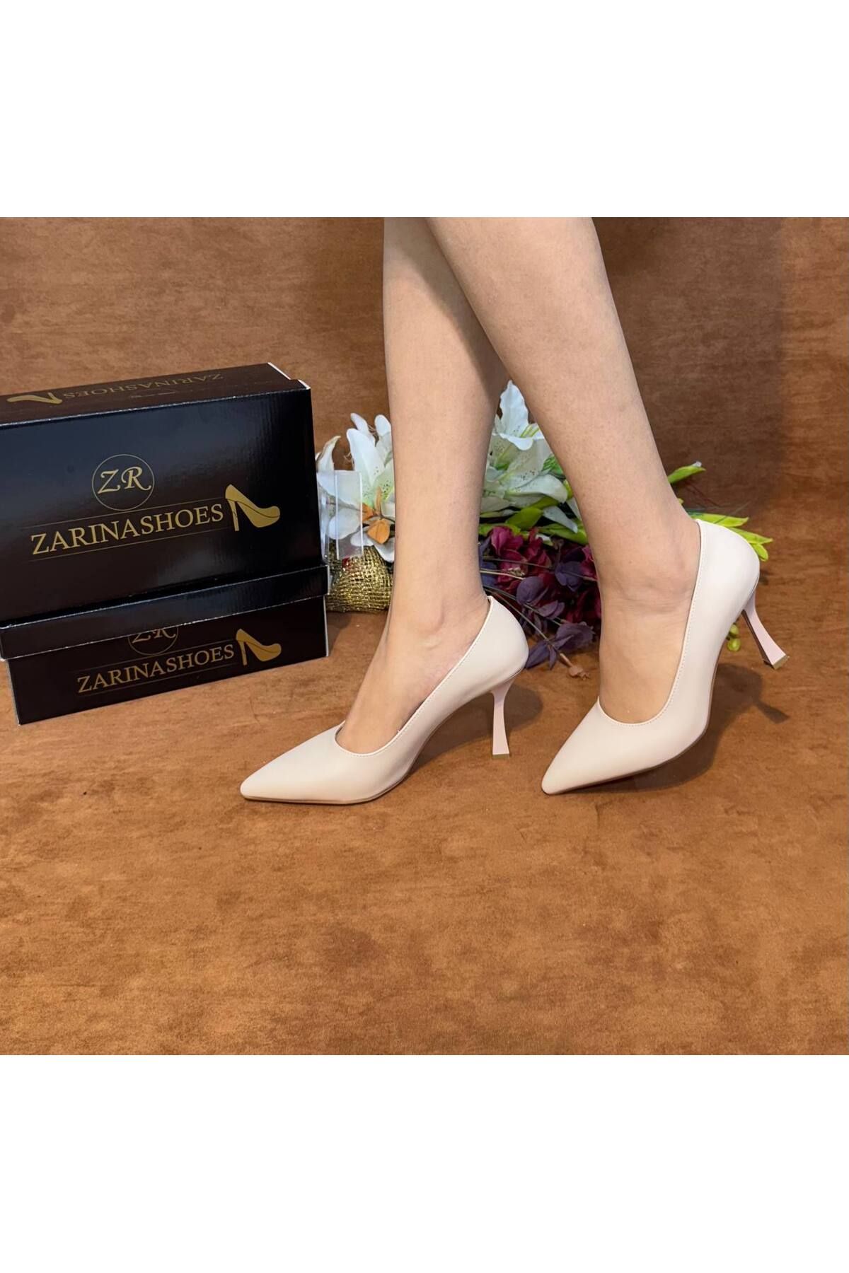 ZARİNA SHOES Kadın Bej cilt Stiletto sade (9cm) topuklu ayakkabı