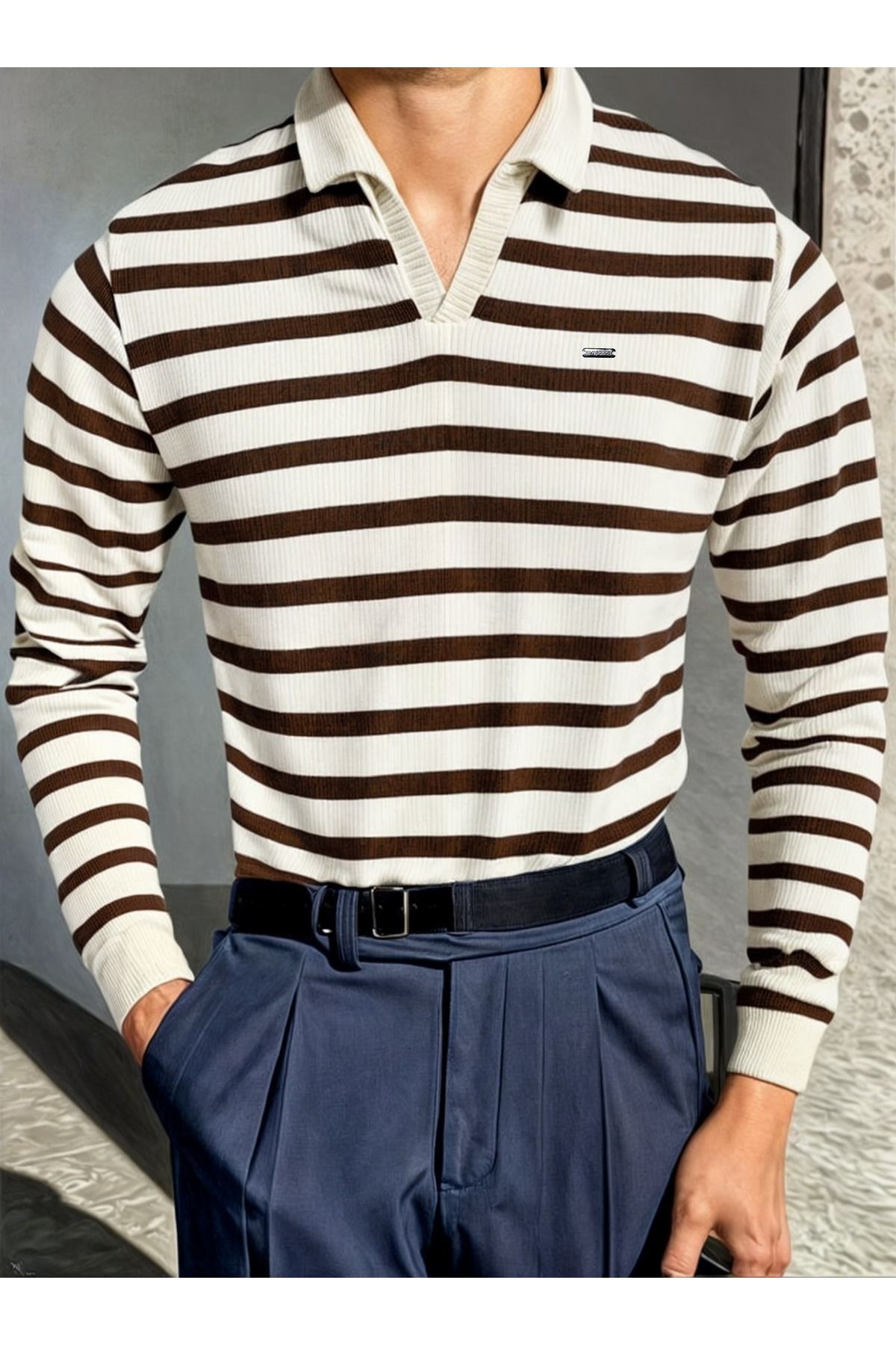 sunfyre Pulover Tricotat Pentru Bărbați, Cu Mânecă Lungă, Slim Fit, Cu Gât Polo, Tricotat Masculin - S