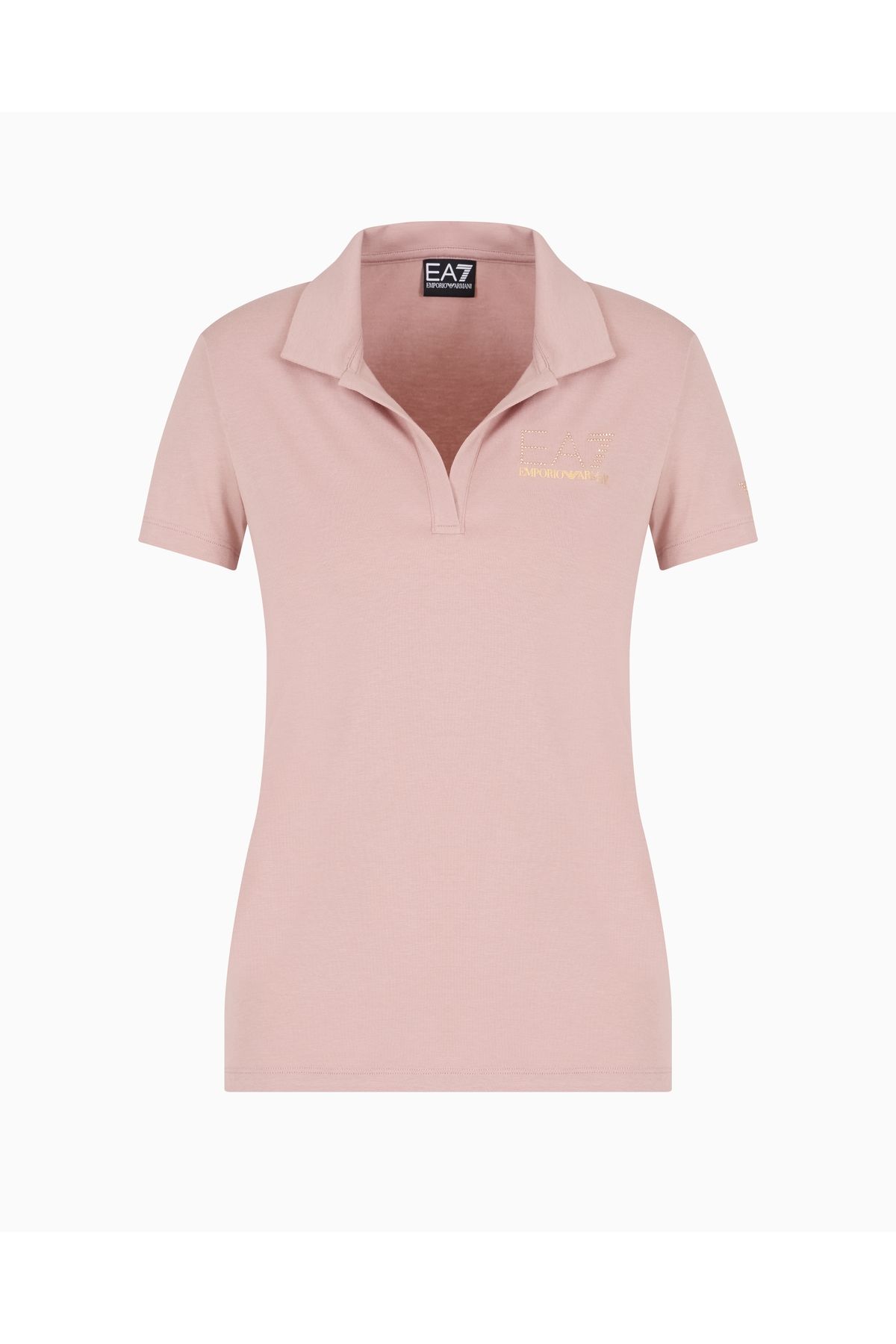 EA7 Kadın Gold İşlemeli EA7 Logolu Polo Yaka Kısa Kollu Pembe Polo Yaka T-Shirt 7W000266 AF12500-U4079