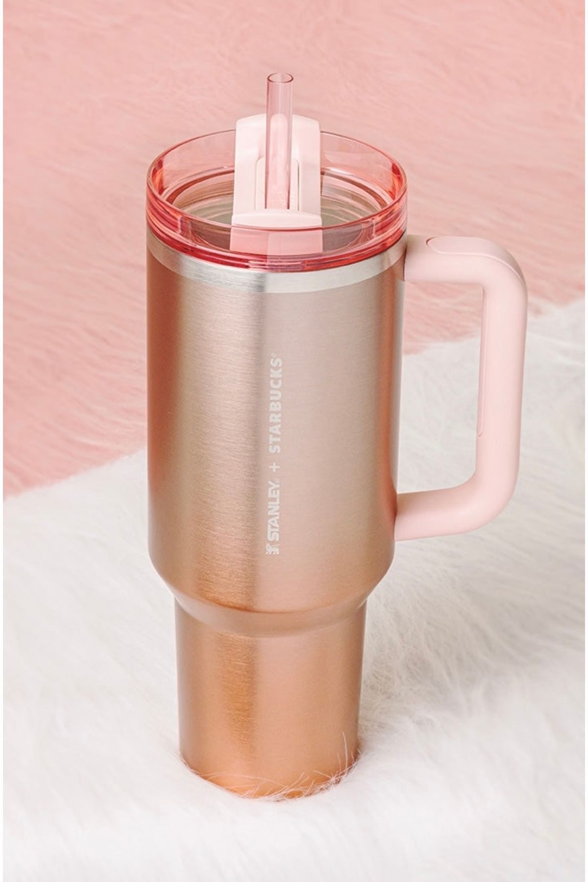 Starbucks ® Quencher Pipetli Termos Bardak Valentine's DayStanley Metallic Pink 1.18 Lt 40oz