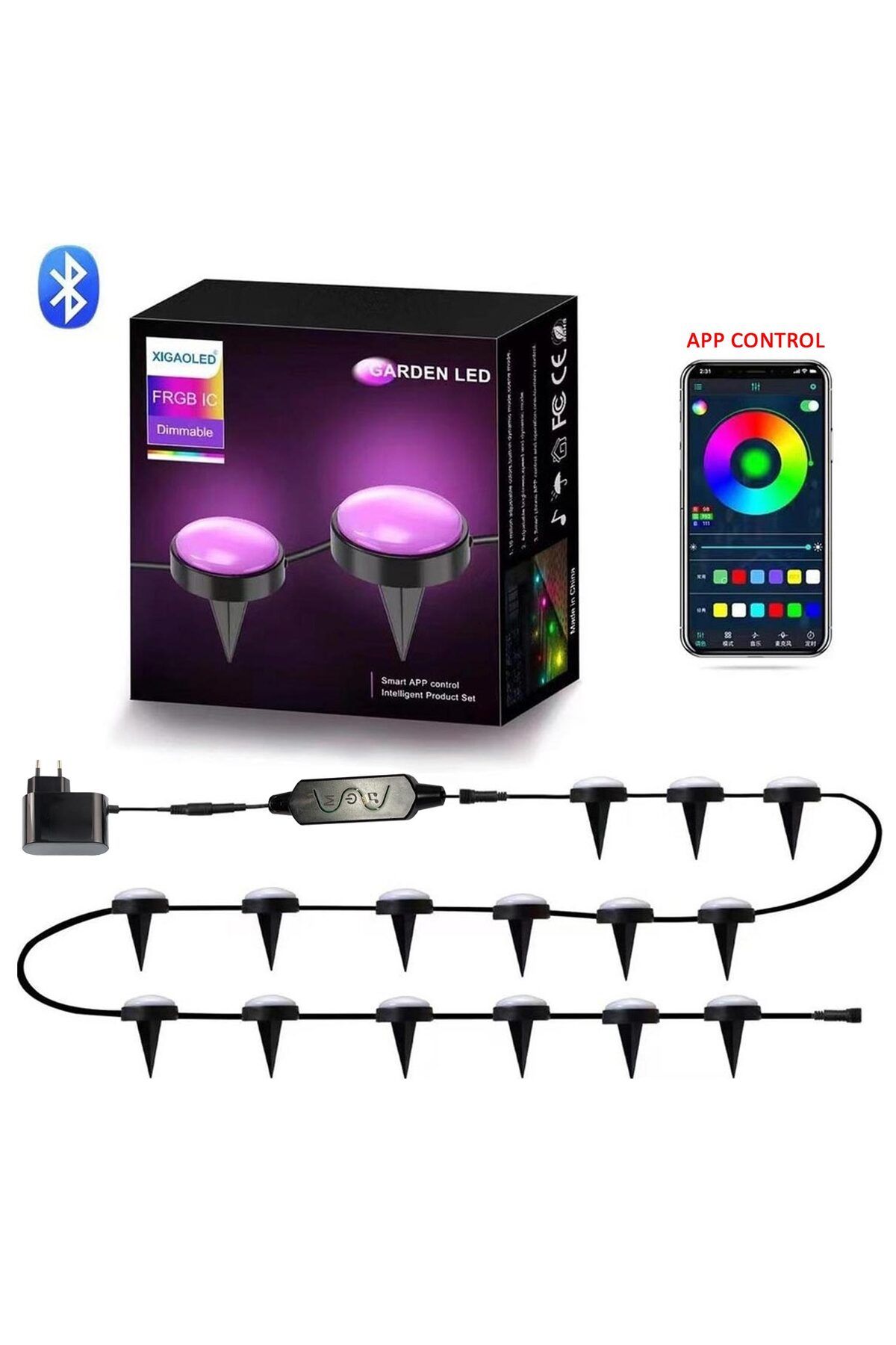 NZM TİCARET Pixel Bahçe 15 Led Aydınlatma Seti Smart Kit Bluetooth App Kontrol Kumandalı Dimmerli 10 Metre