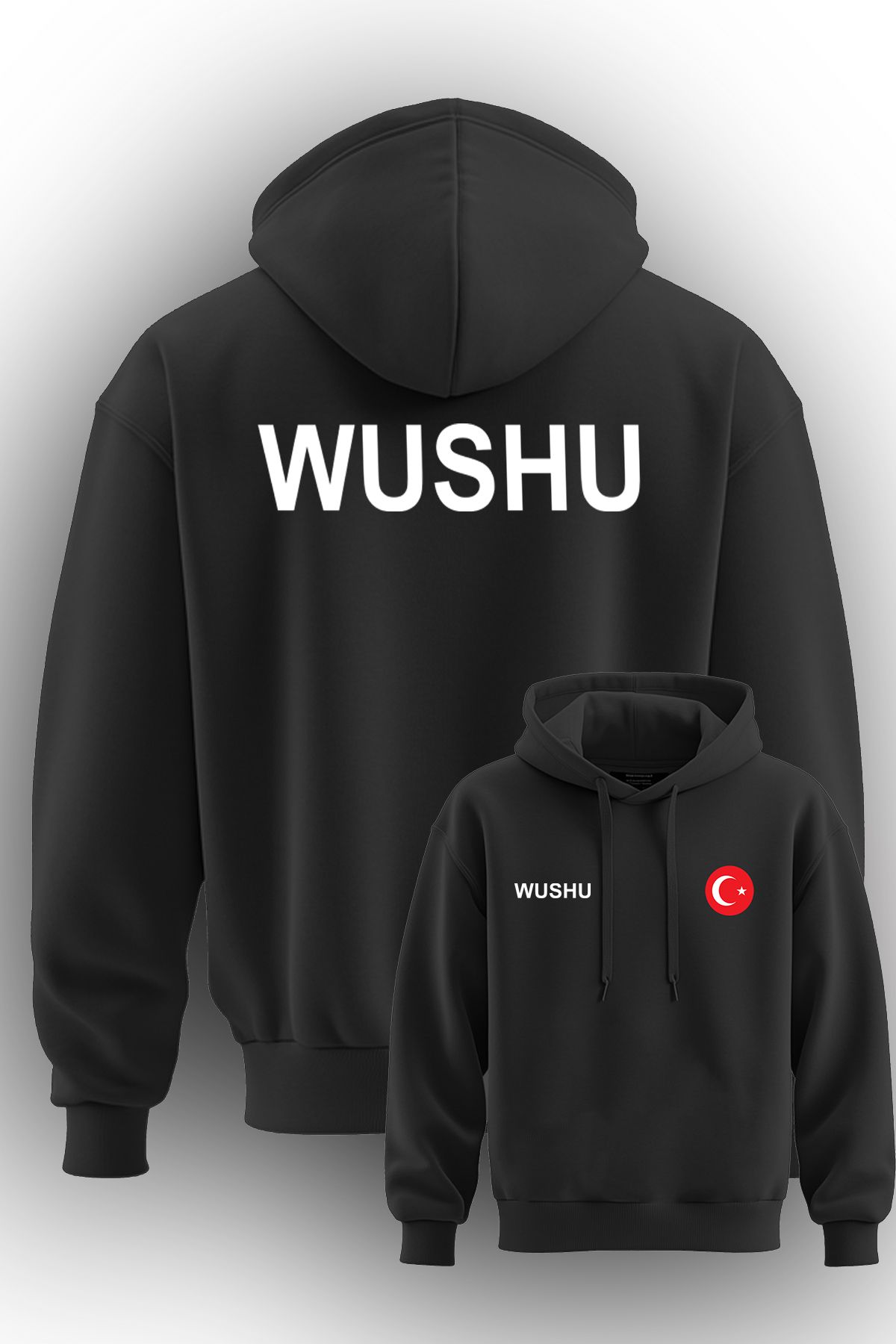 TOP GLORY WUSHU Baskılı Ay Yıldızlı 3 İp Şardonlu Kapüşonlu Sweatshirt hoodie WUSHU02404