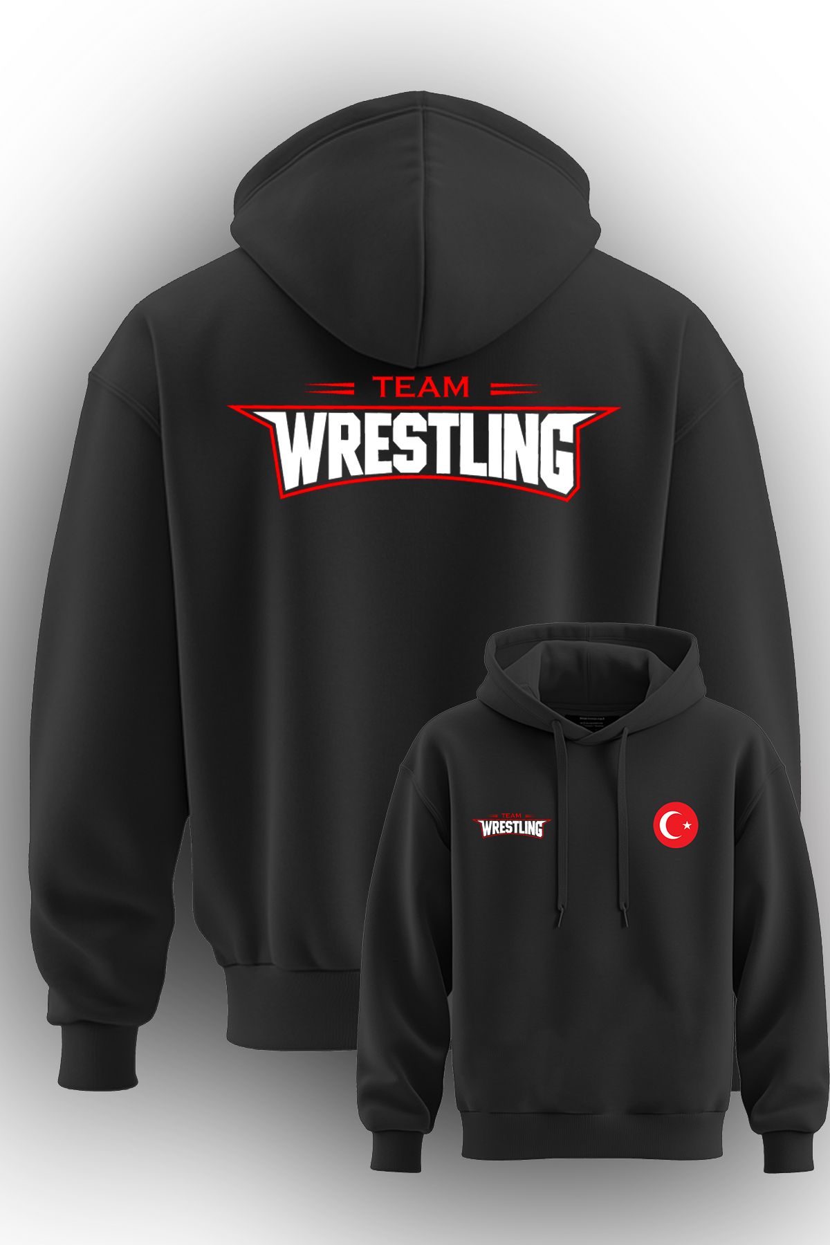 TOP GLORY Güreş Baskılı Ay Yıldızlı 3 İp Şardonlu Kapüşonlu Sweatshirt hoodie WRESTPPE03907