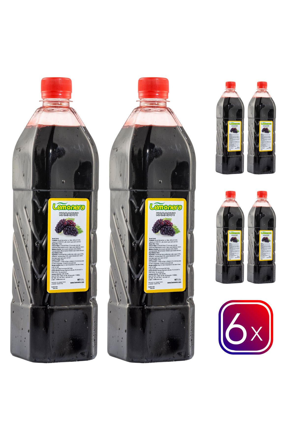 Lemonera Karadut Şurubu (6x1 Lt) 6'lı Koli - Toplam 60 Litre Karadut Suyu