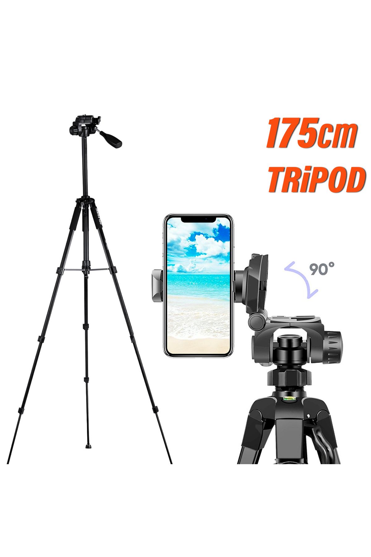 EXENAR Tripod 175cm 3 Ayak Telefon Video Çekimi Tripodu Uzun Boy Sabitleyici Tripod