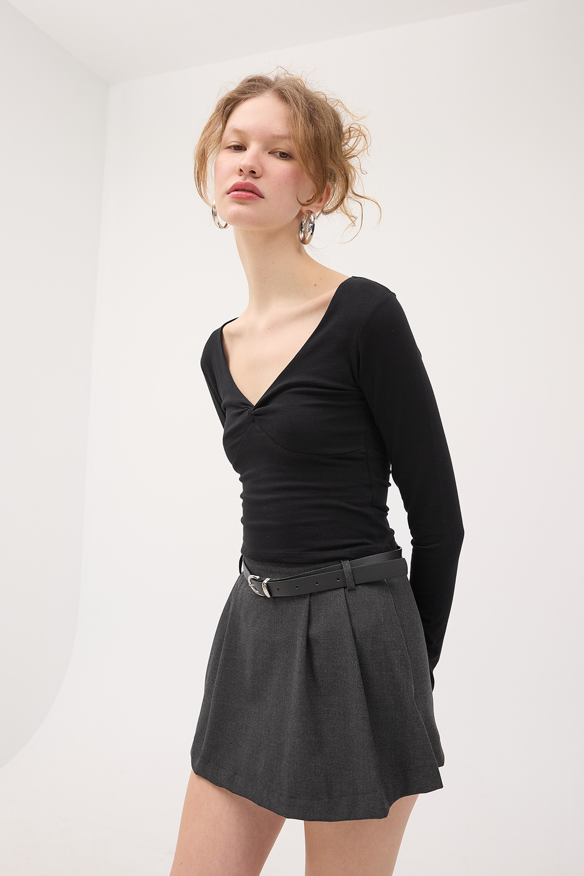 Addax-Knot Detail Long Sleeve Blouse B1690-M8 6