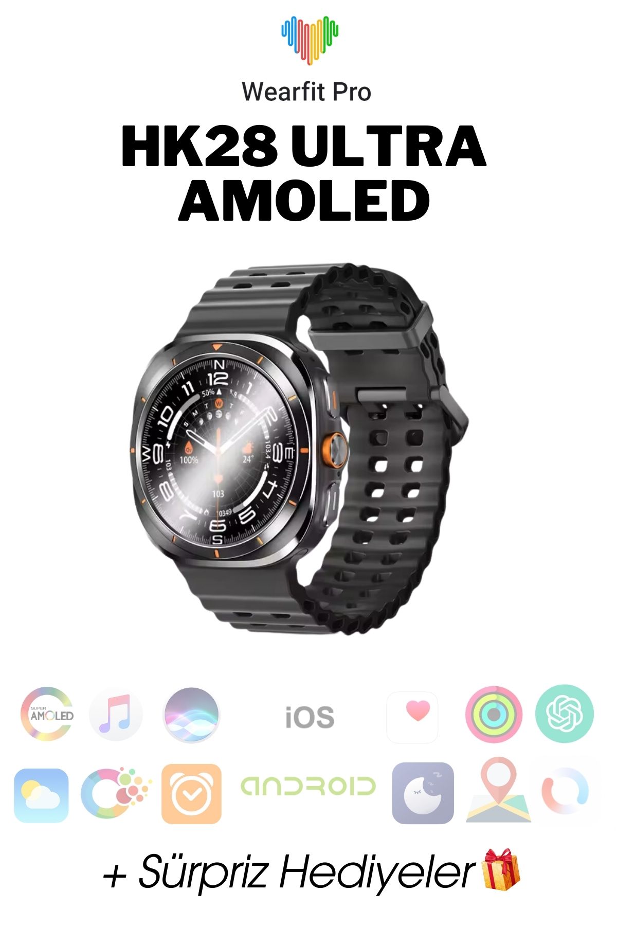 Wearfitpro HK28 Ultra Amoled 46mm ChatGPT NFC GPS Destekli Yeni Tüm Özelliklere Sahip Akıllı Saat