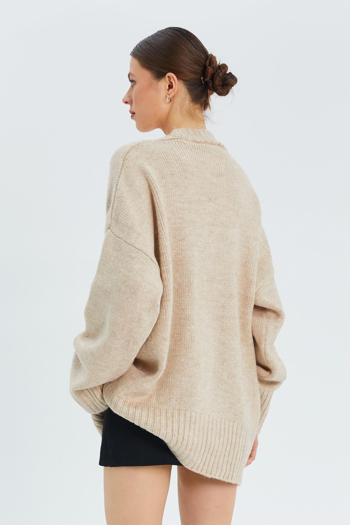 Mixray-6927 Cardigan de tricotaj de damă bej - Model de bază moale și largi 6