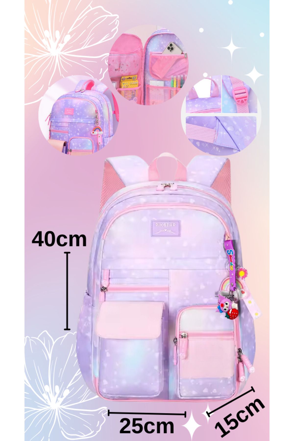 Bagify Kawaii Kore Tarzı Kalpli Anahtarlıklı Okul Çantası