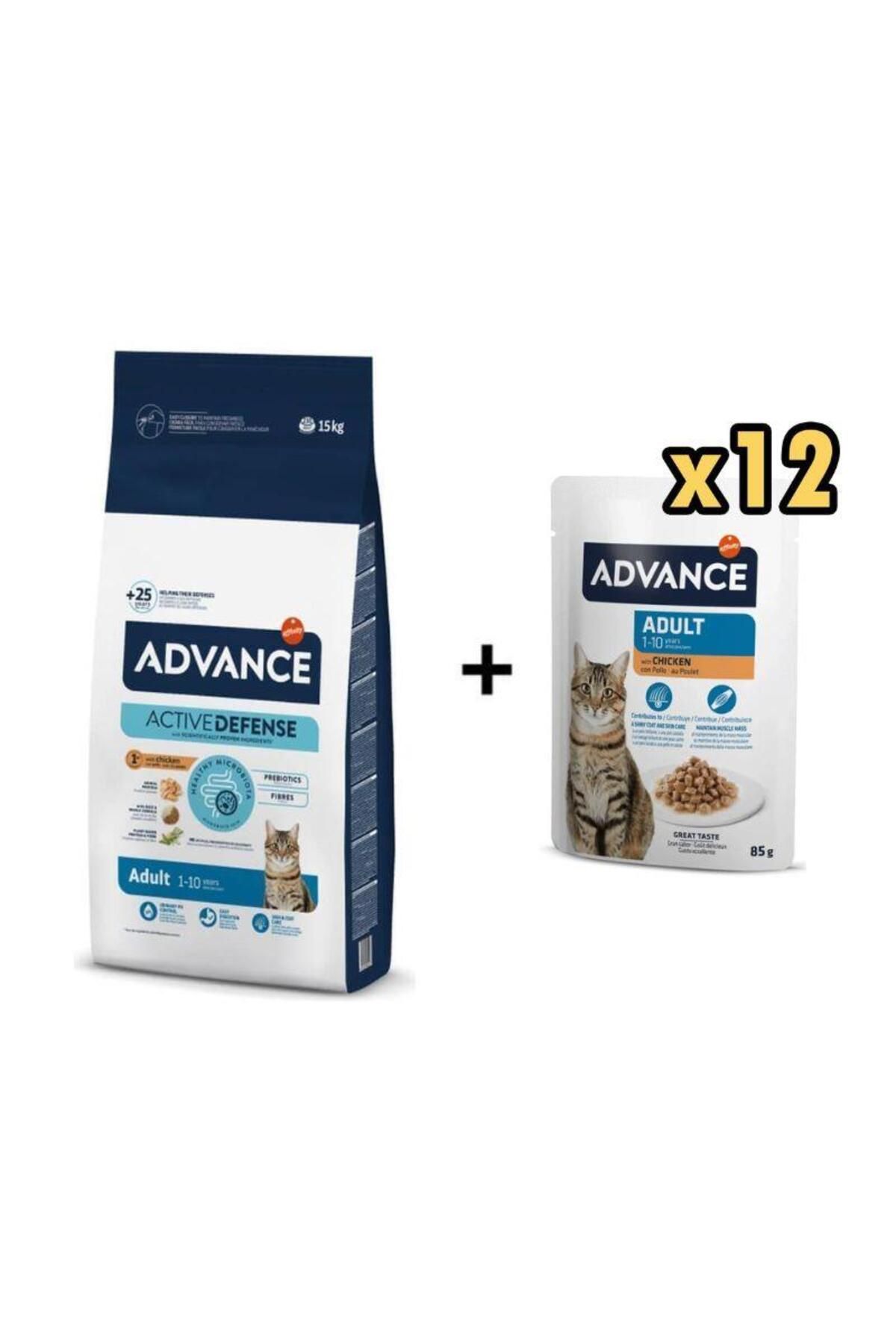 Advance Tavuklu Yetişkin Kedi Maması 15 Kg + 12 Adet Advance Tavuklu Yetişkin Kedi Pouch Yaş Maması