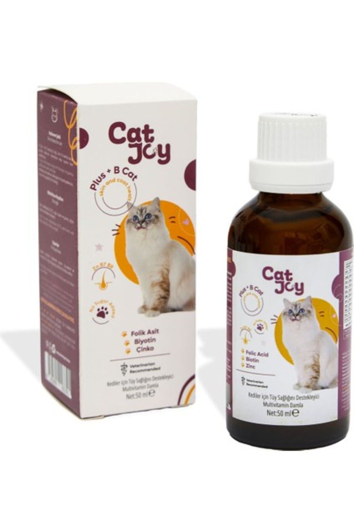 CATJOY Kediler Için Plus B Damla 50ml - Tüy Dökümünü Azaltan Tüy Sağlığını Destekleyen Damla