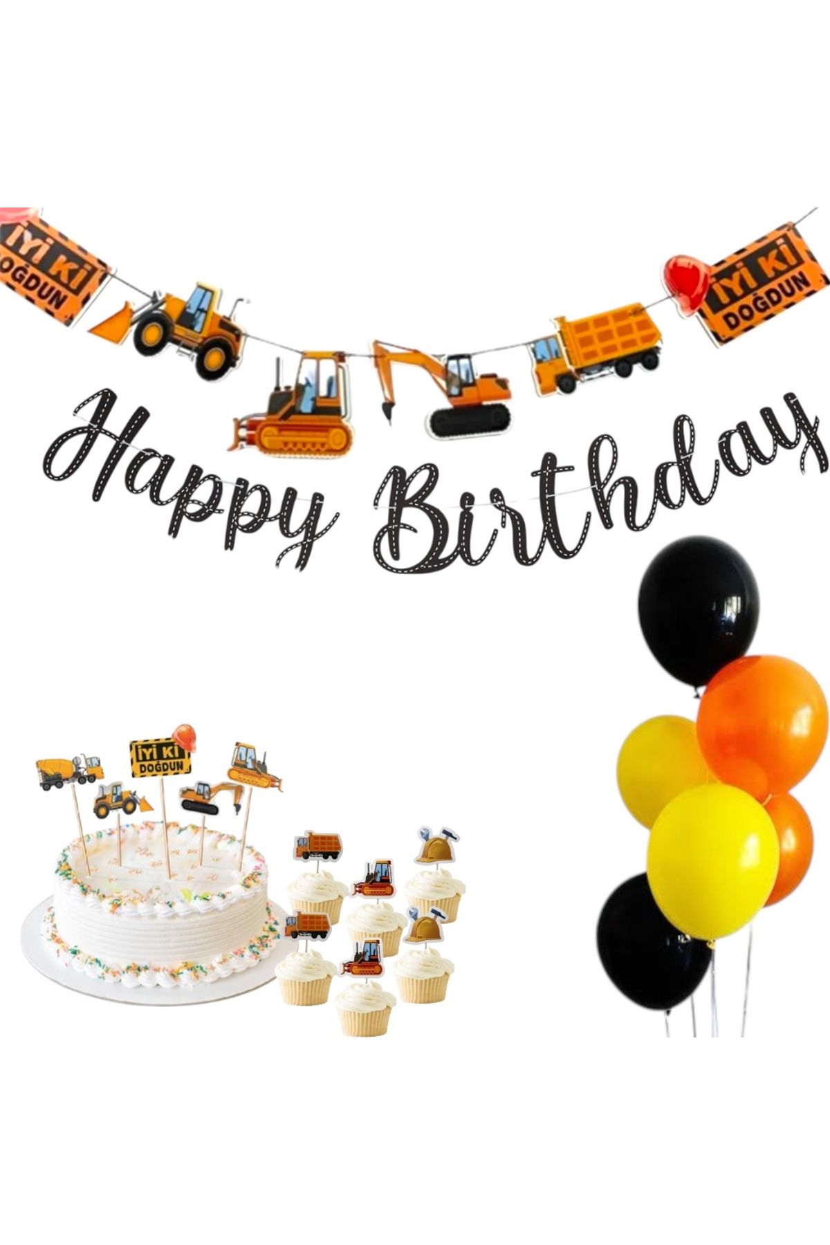 Partifabrik-Construction Themed Party Set with Balloons - Construction Machinery 3