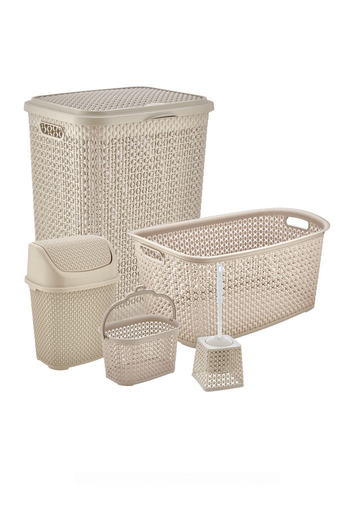 RNL04 5 Parça Plastik Banyo Seti  Krem -