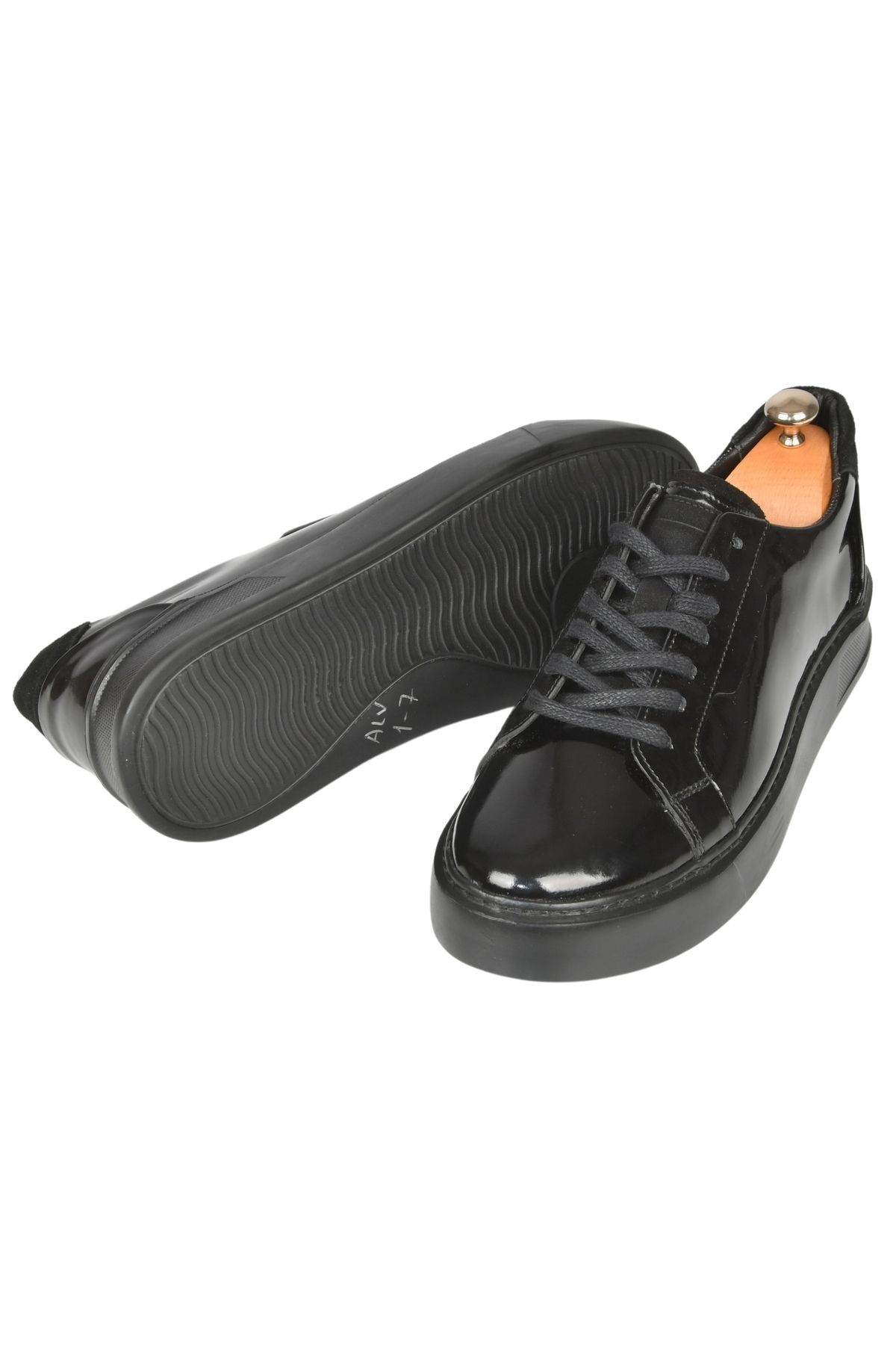 DeepSEA-Men's Black Lace-Up High Sole Shiny Orthopedic Casual Leather Shoes Sneaker 2509967 6