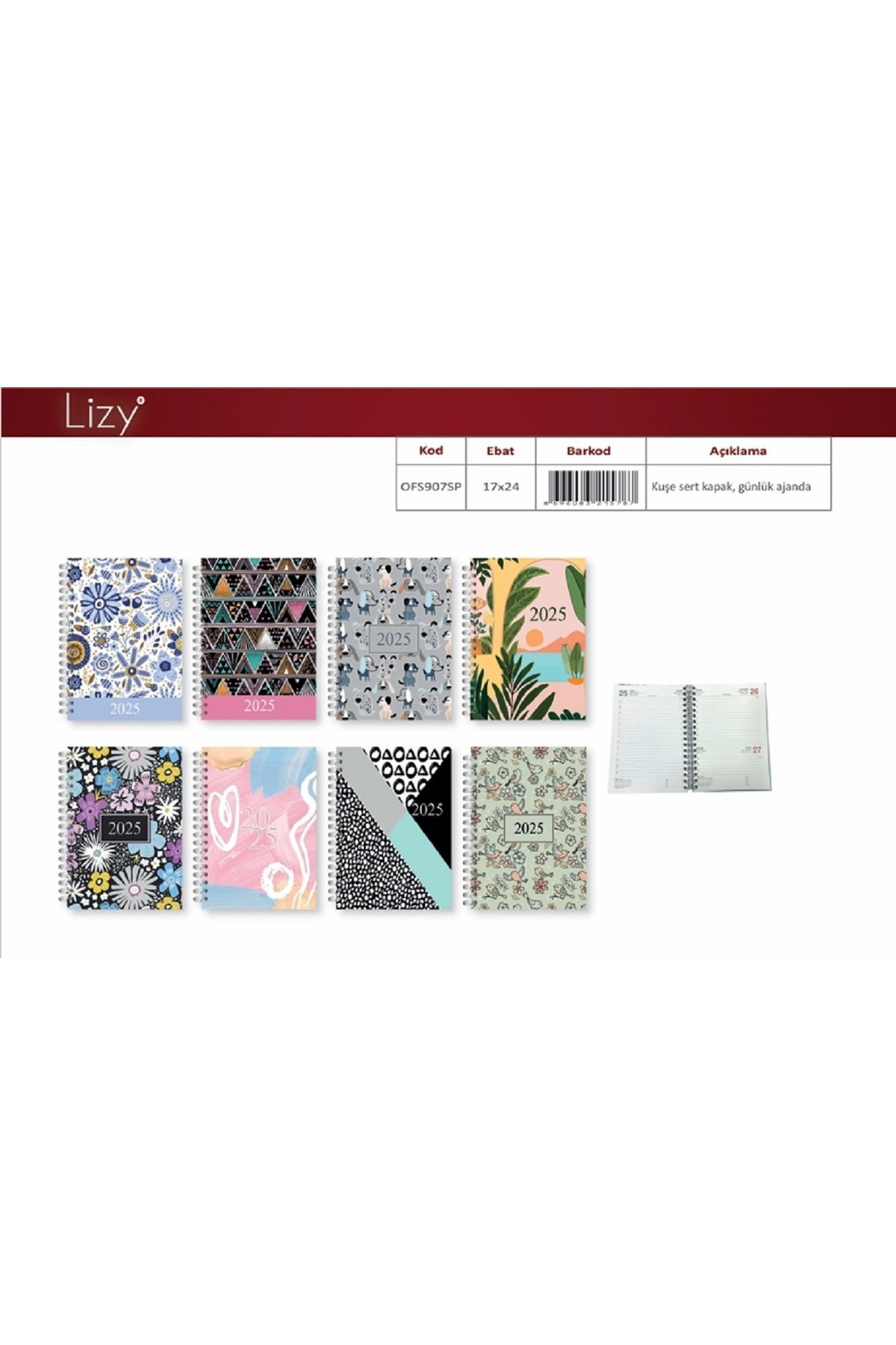 Lizy LİZY 17X24 CM.2025 AJANDA OFSET SERT KAPAK SPİRALLİ-2025