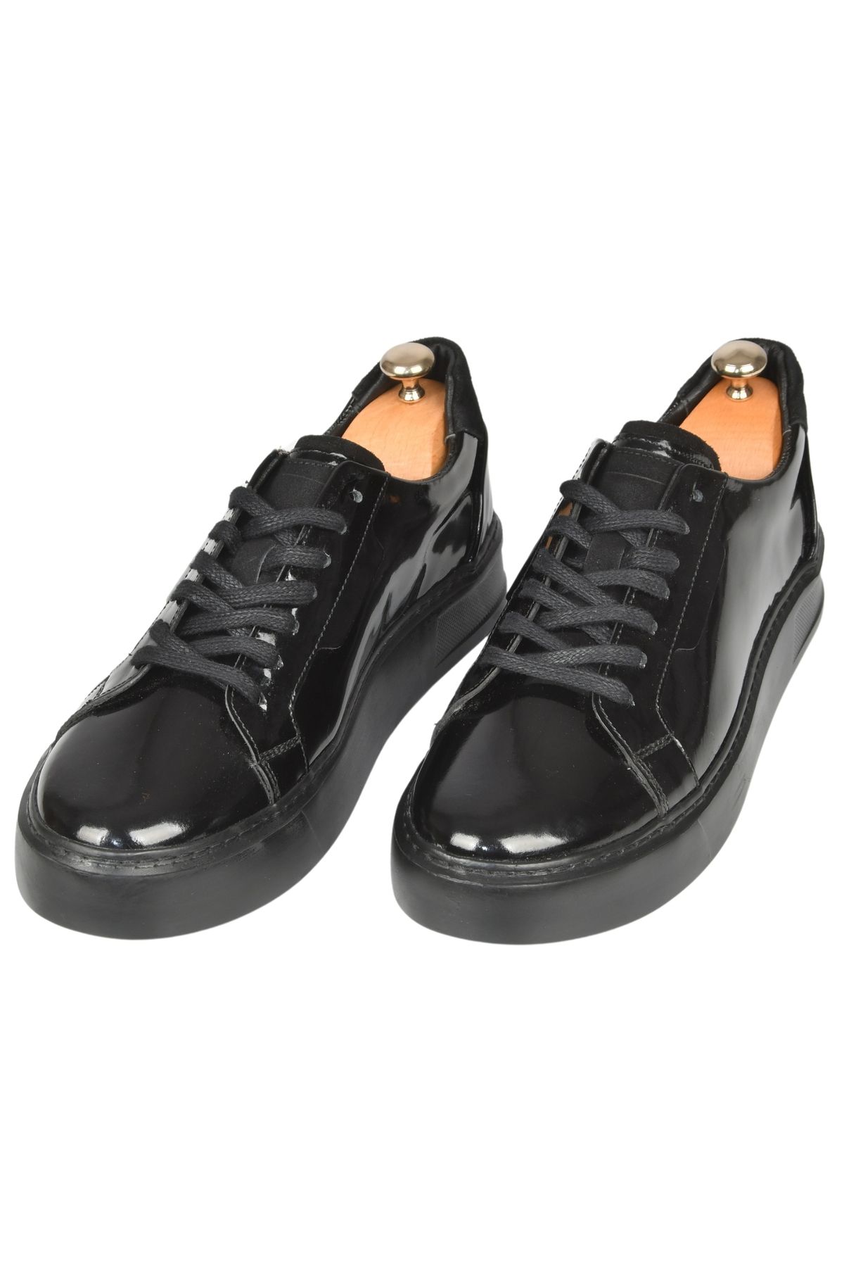 DeepSEA-Men's Black Lace-Up High Sole Shiny Orthopedic Casual Leather Shoes Sneaker 2509967 2