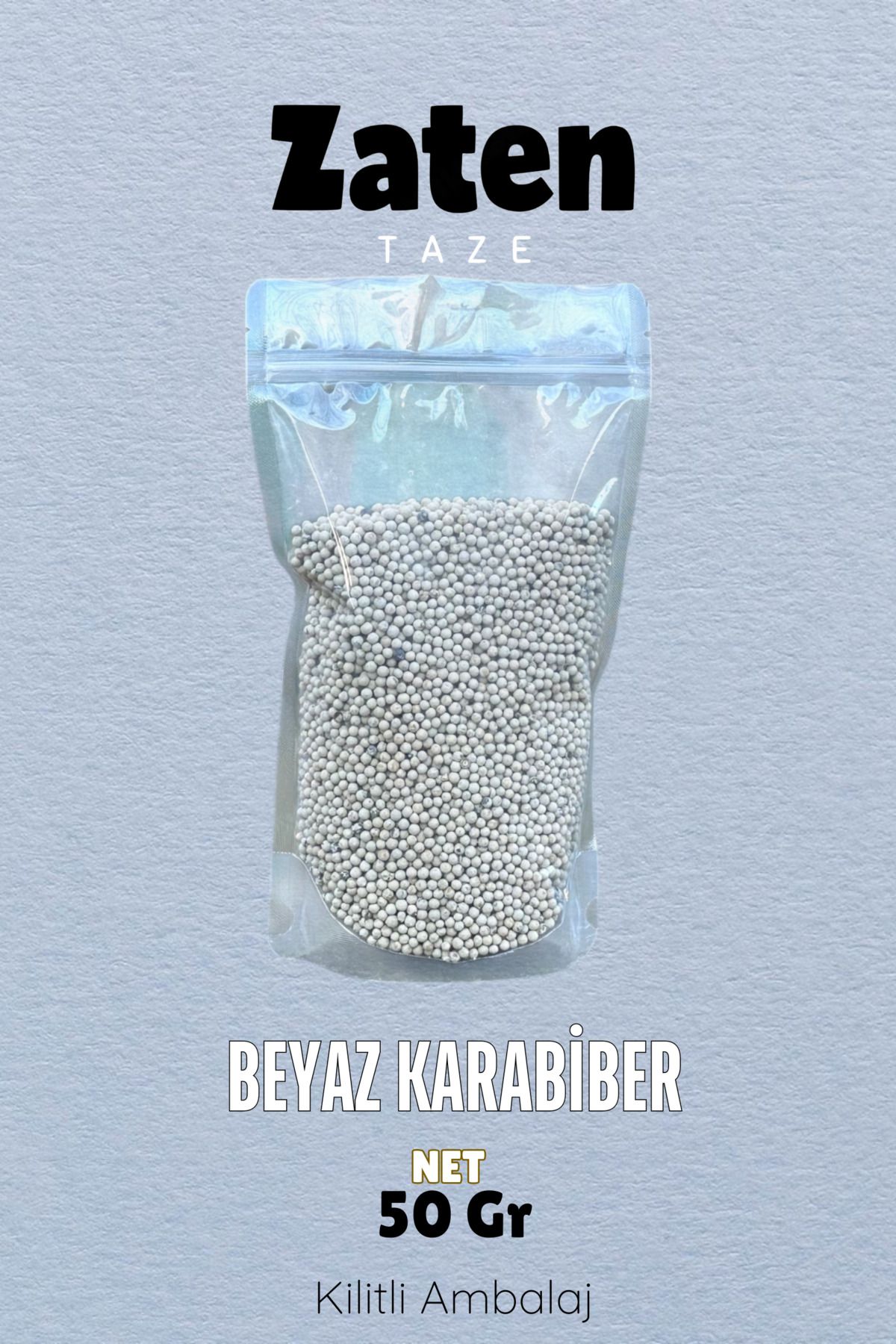 Zaten Taze Beyaz Renkli Tane Karabiber 50 Gr Çekilmemiş White Pepper