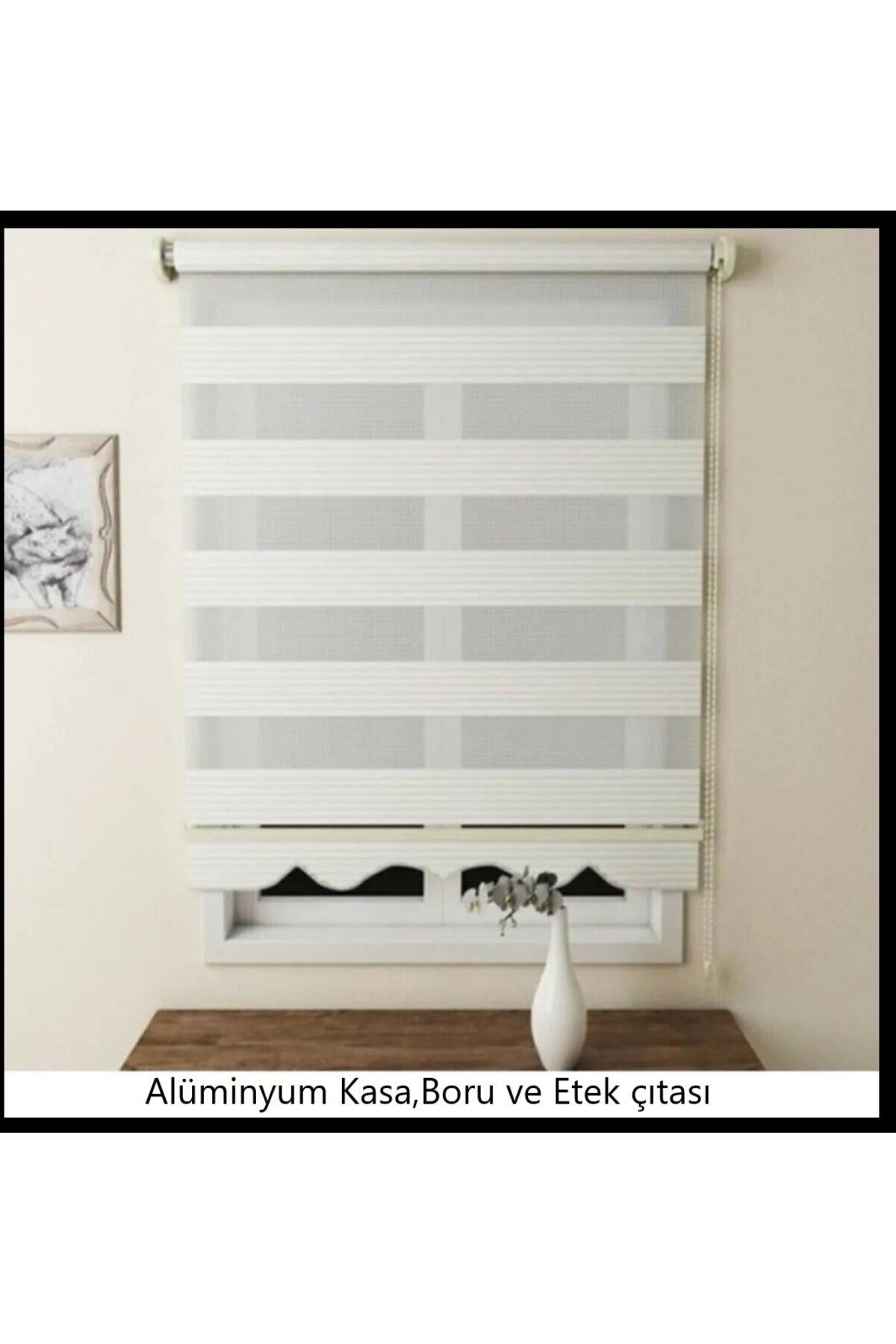 venedik home Brilliant Ekru (Krem) Geniş Pliseli Stor Zebra Perde Etek Dilimli (ölçüler EN x BOY şeklinde)