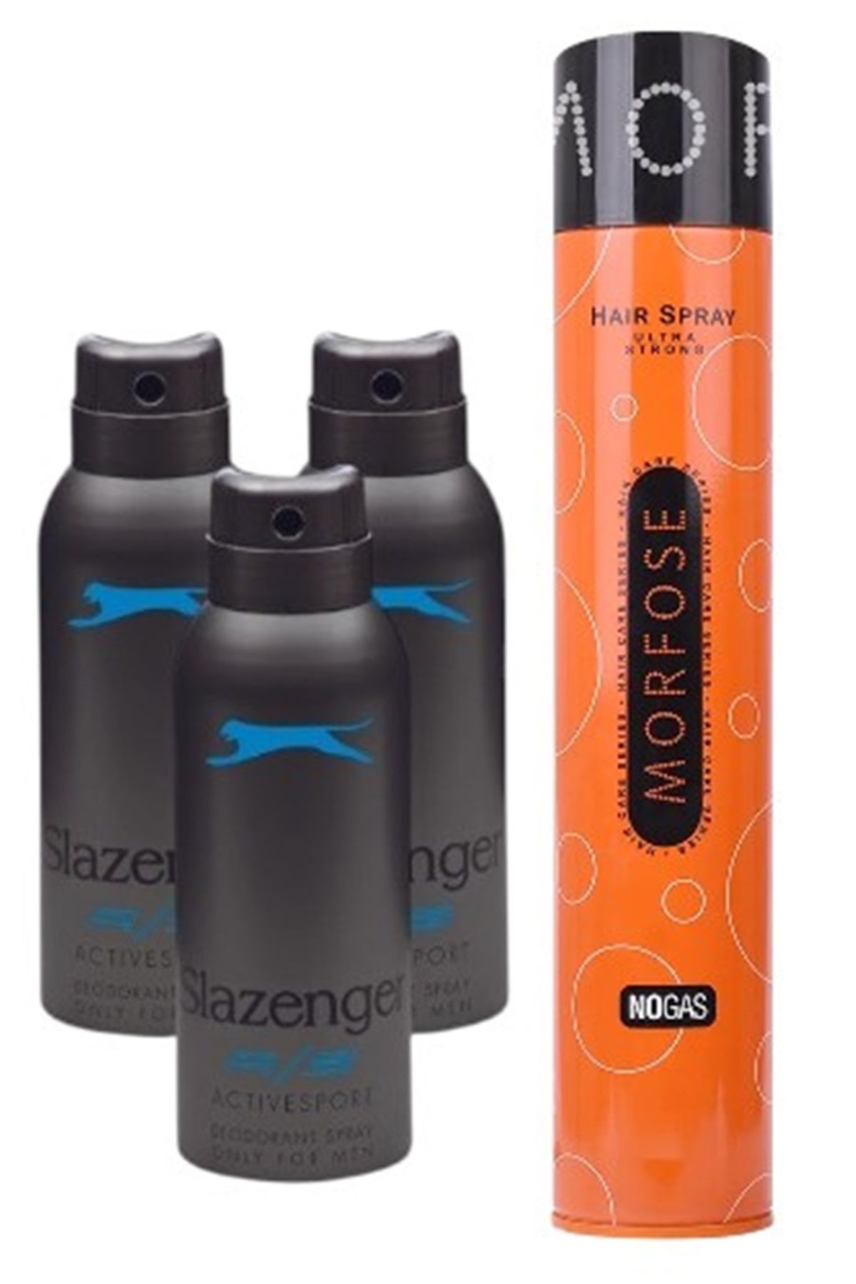 Slazenger Deodorant Mavi 3lü Set + Morfose-Gazsız Saç Spreyi Ultra Strong 400 ml