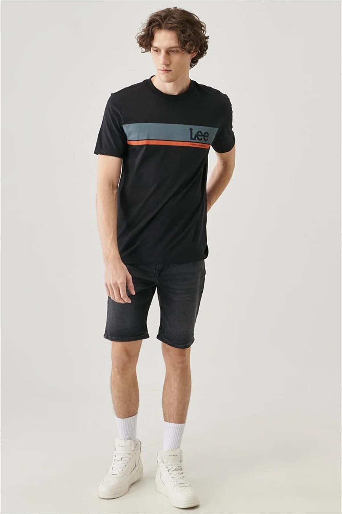 تی شرت مشکی مردانه سیاه آرم T shirt L211918001 Lee