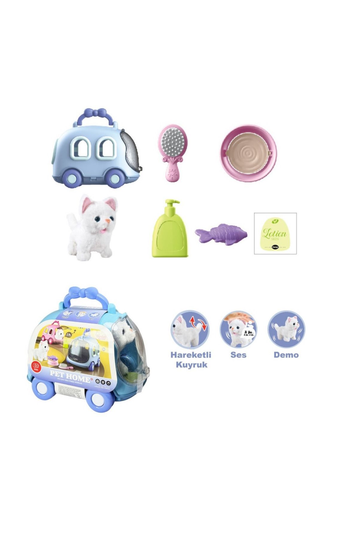 AnDen toys Taşıma Araba Çantalı Hareketli Pilli Kedi Set