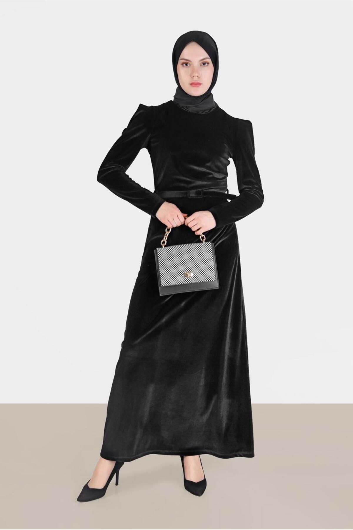 لباس مخملی جزییات کمربند 42452 Alvina