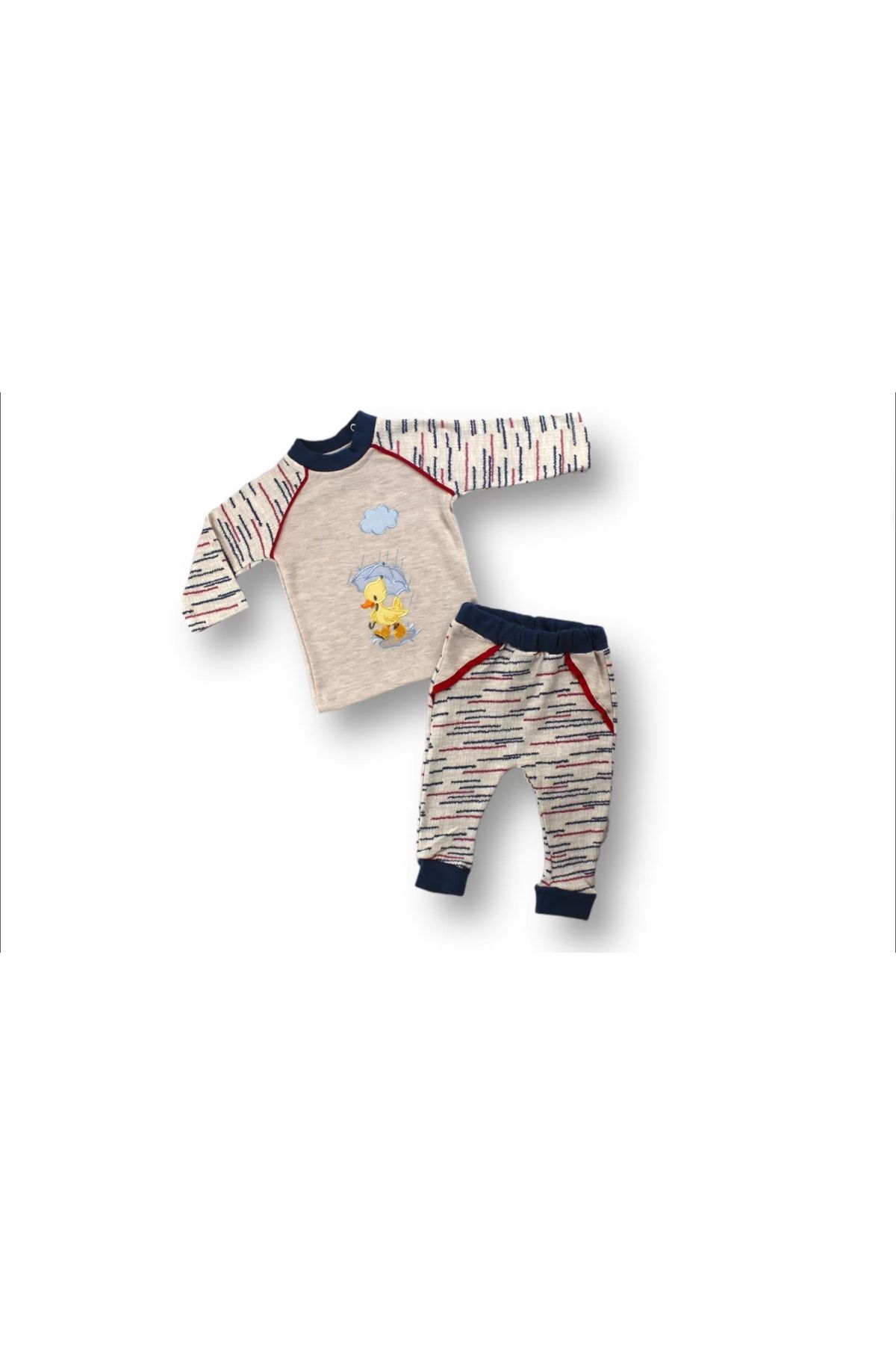 Miravm Şemsiyeli Ördek Nakışlı Uzun Kollu Sweatli 2li Kız-erkek Bebek Takımı Mavi