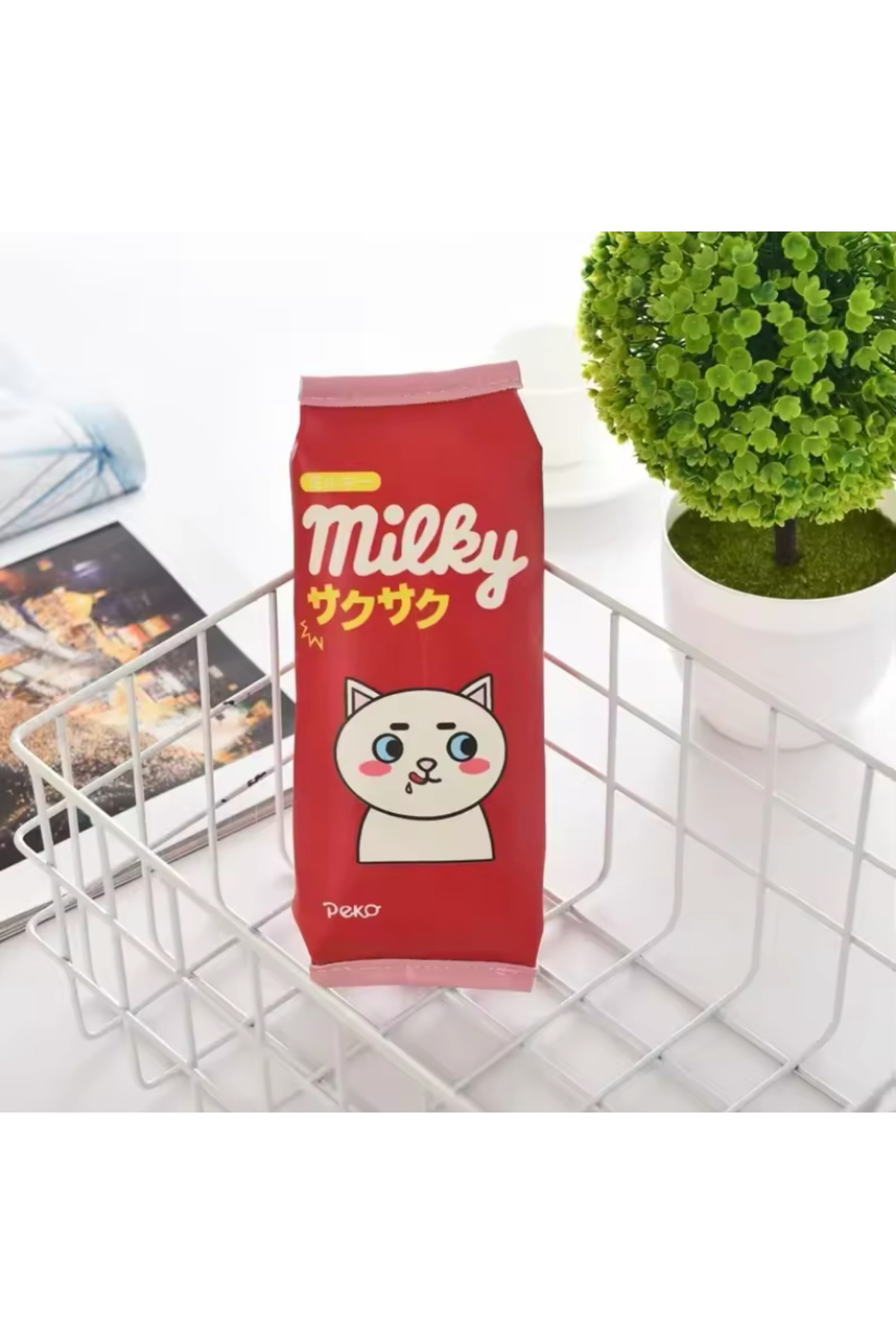 synshop Kawaii Kore Milky Beyaz Kedili Pati Kalemlik Kalem Kutu Makyaj Çanta Doğum Günü Karne Hediye fotoğrafı 4 (önizleme)