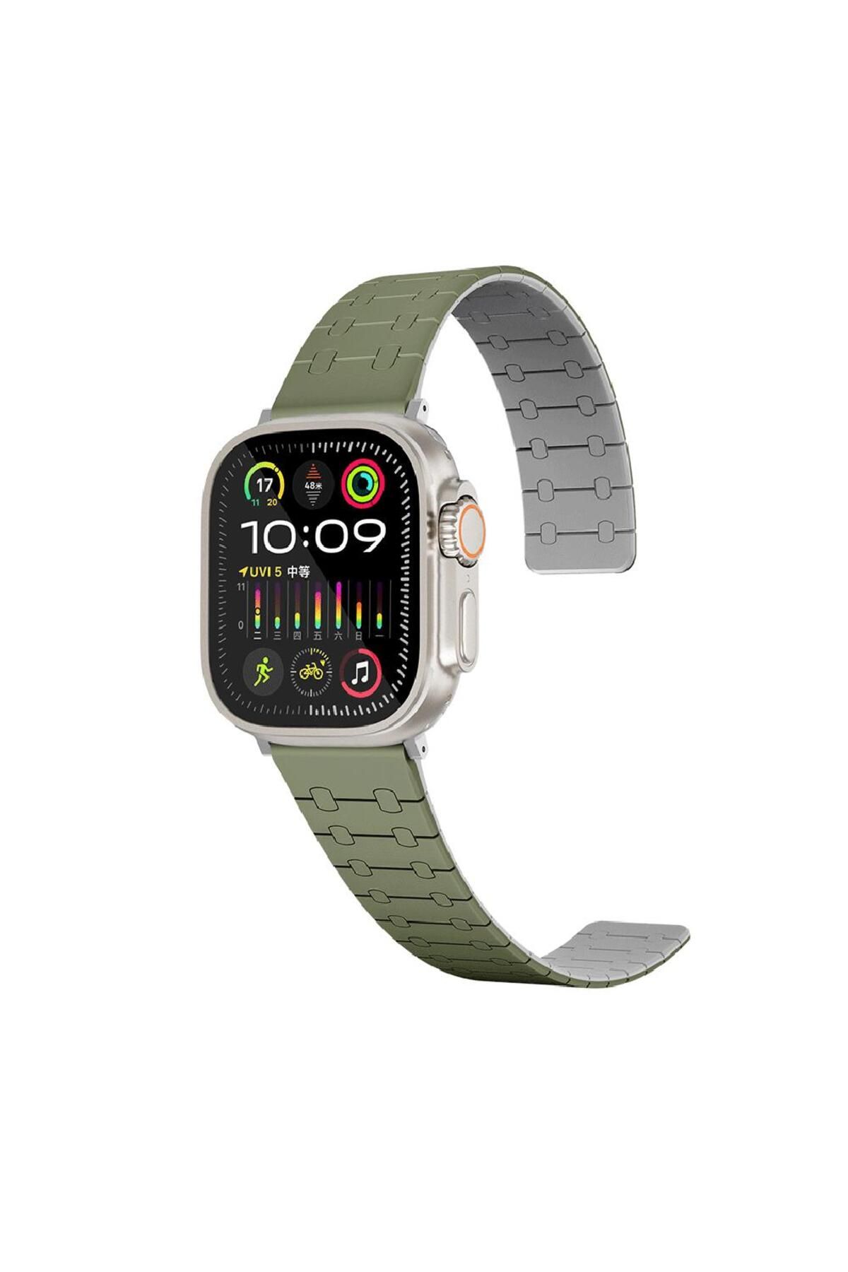 zore Apple Watch 7 41mm Zore KRD-111 Çizgili Desenli Silikon Kordon-Yeşil