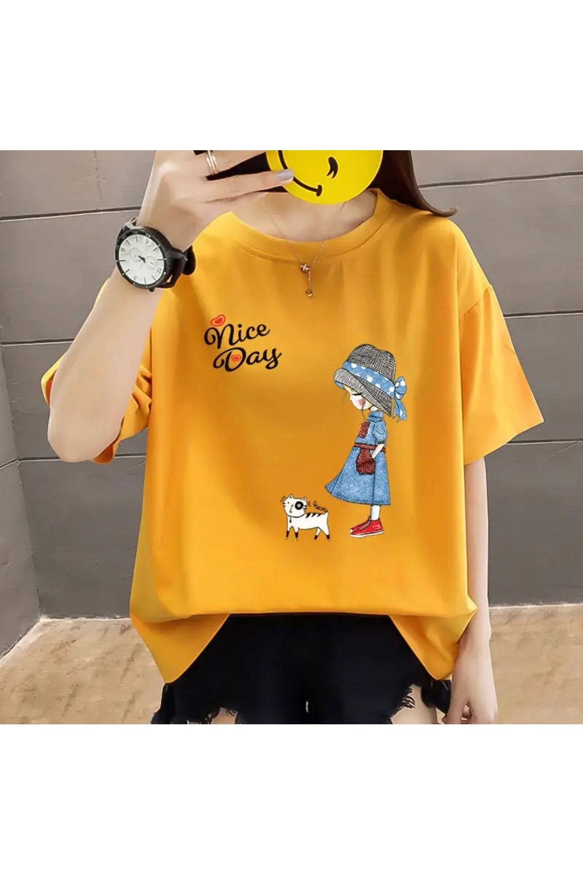 AMOR FACE BÜYÜK BEDEN ÖZEL TASARIM ŞAPKALI KIZ BASKILI ULTRA HAFİF MODERN BATTAL KADIN T-SHIRT