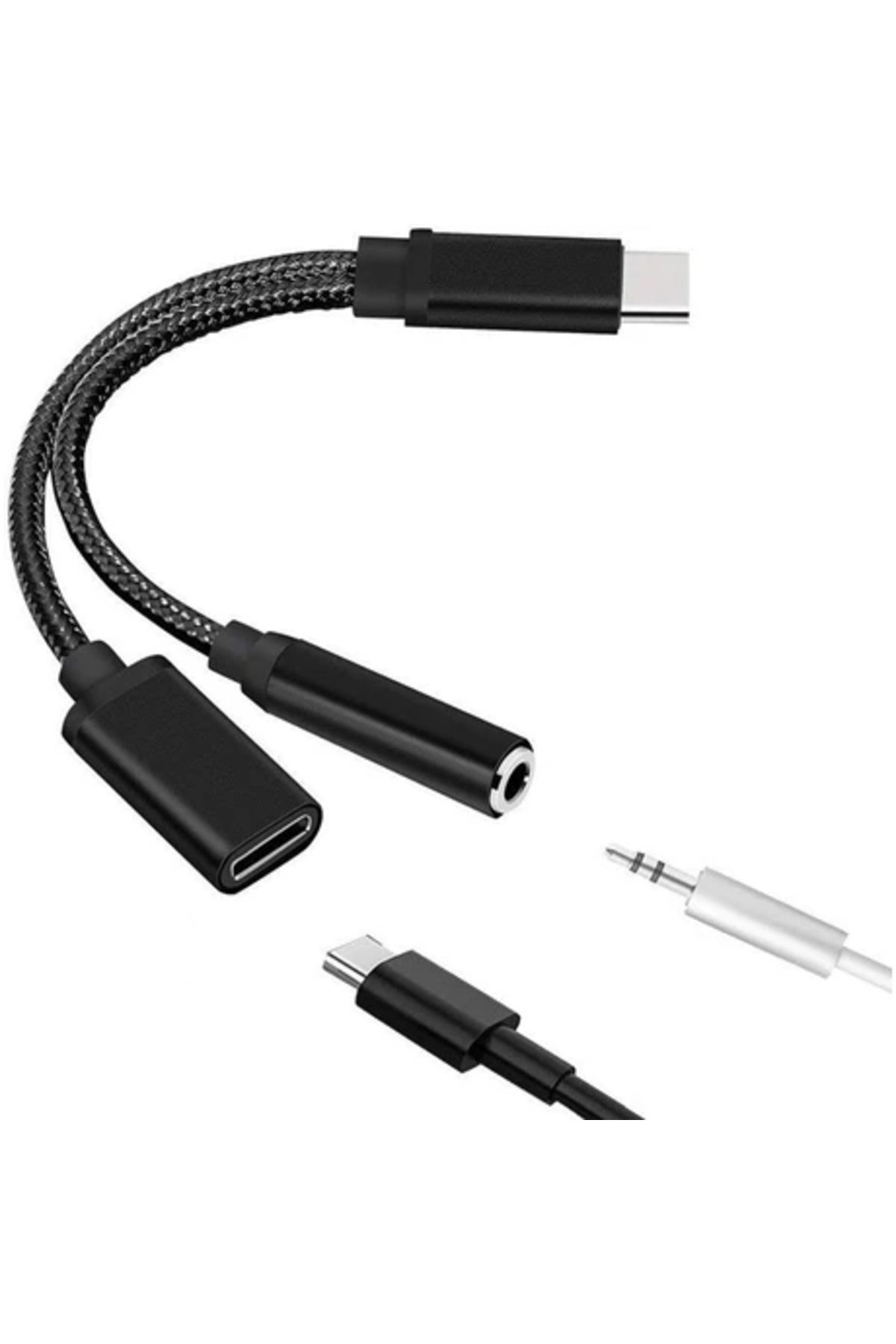 Obay Type C - 3.5mm Şarj Ses Adaptörü 2'si 1 Arada USB C Splitter Kulaklık Aux Ses Kablosu Akıllı Telefo